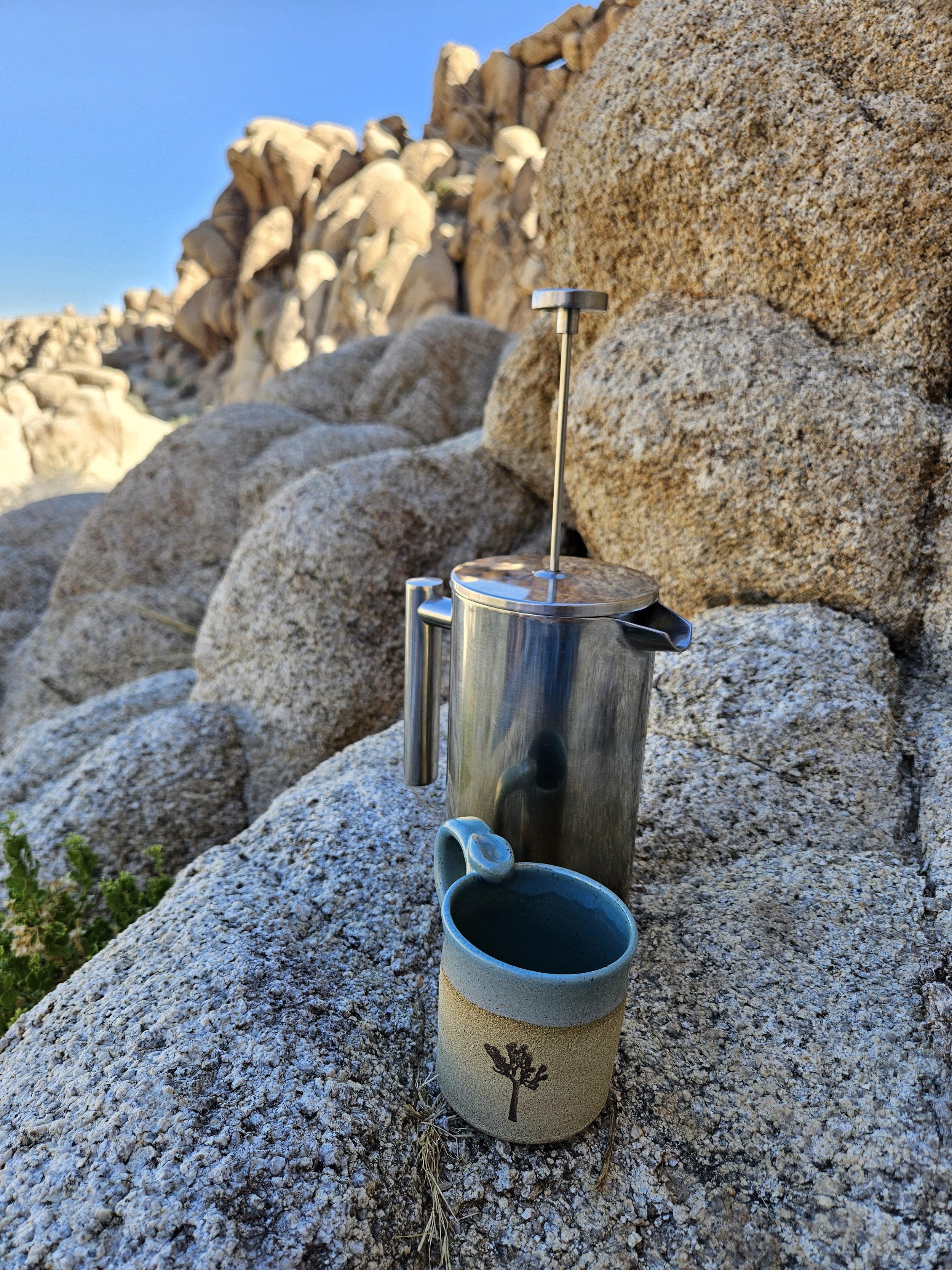 Desert campsite in Joshua Tree National Park at sunrise