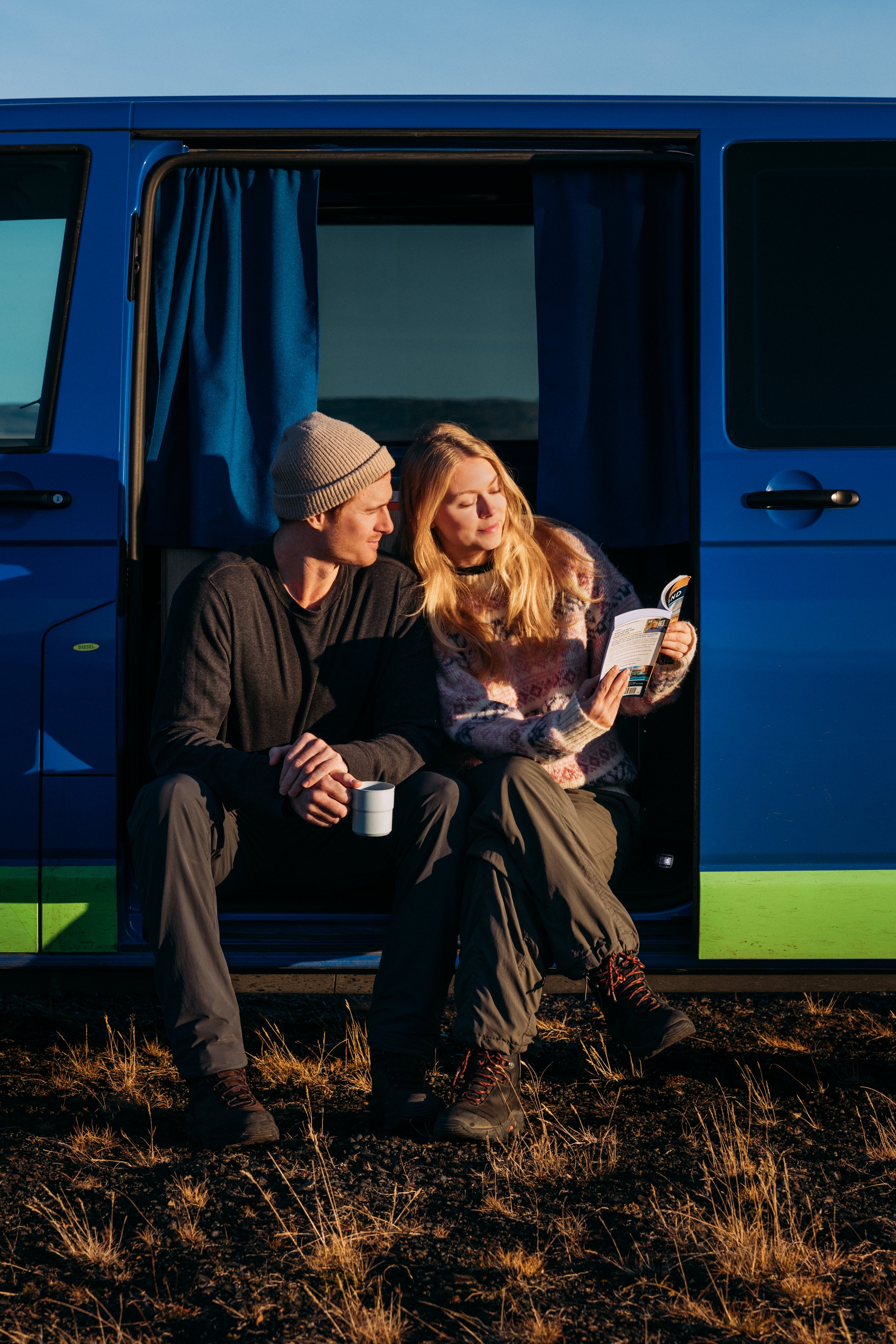 Vanlife adventure exploring Iceland’s dramatic landscapes and stopping for a coffee break