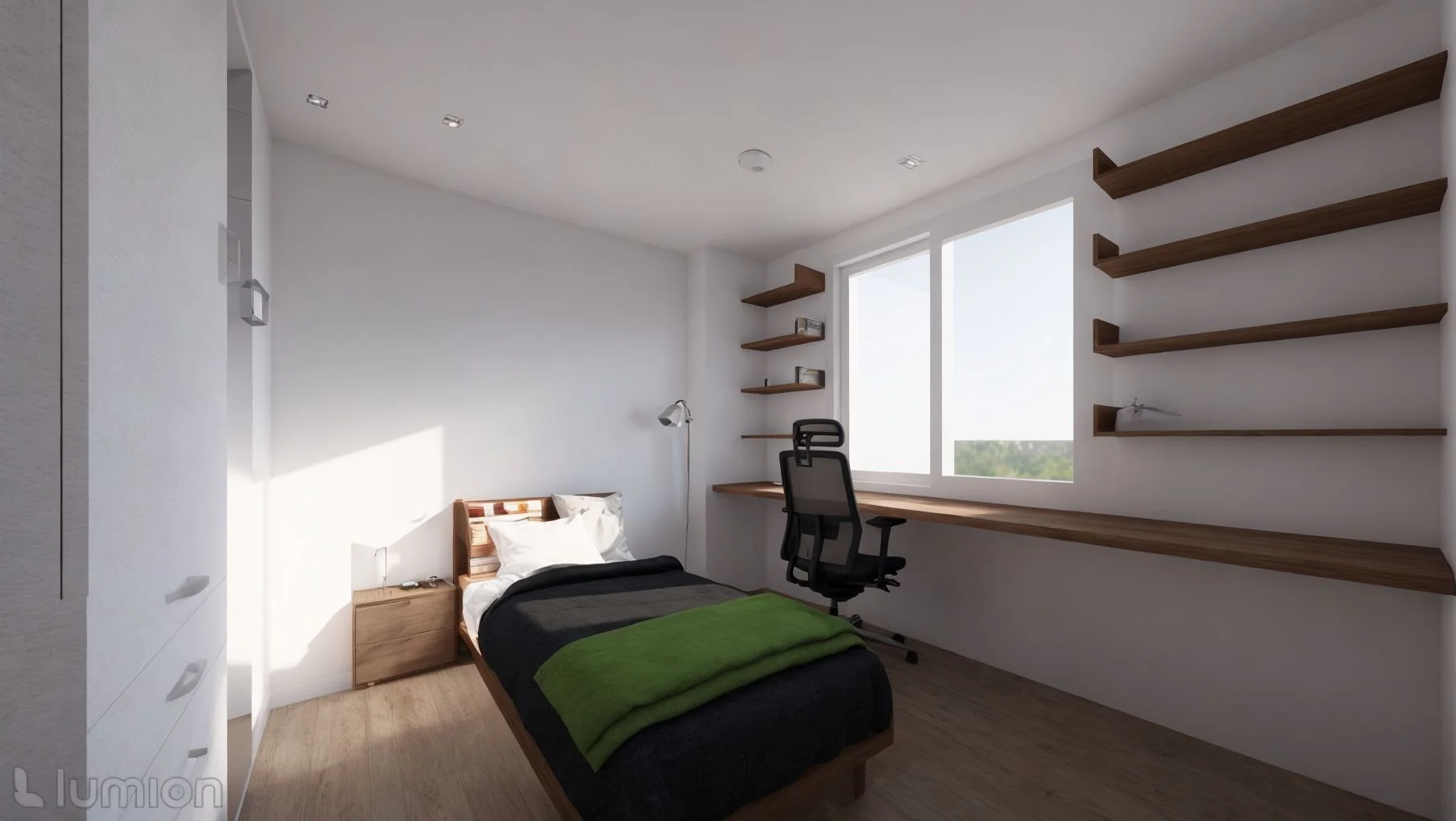 Add lighting element and books to teenage boy's room..jpeg