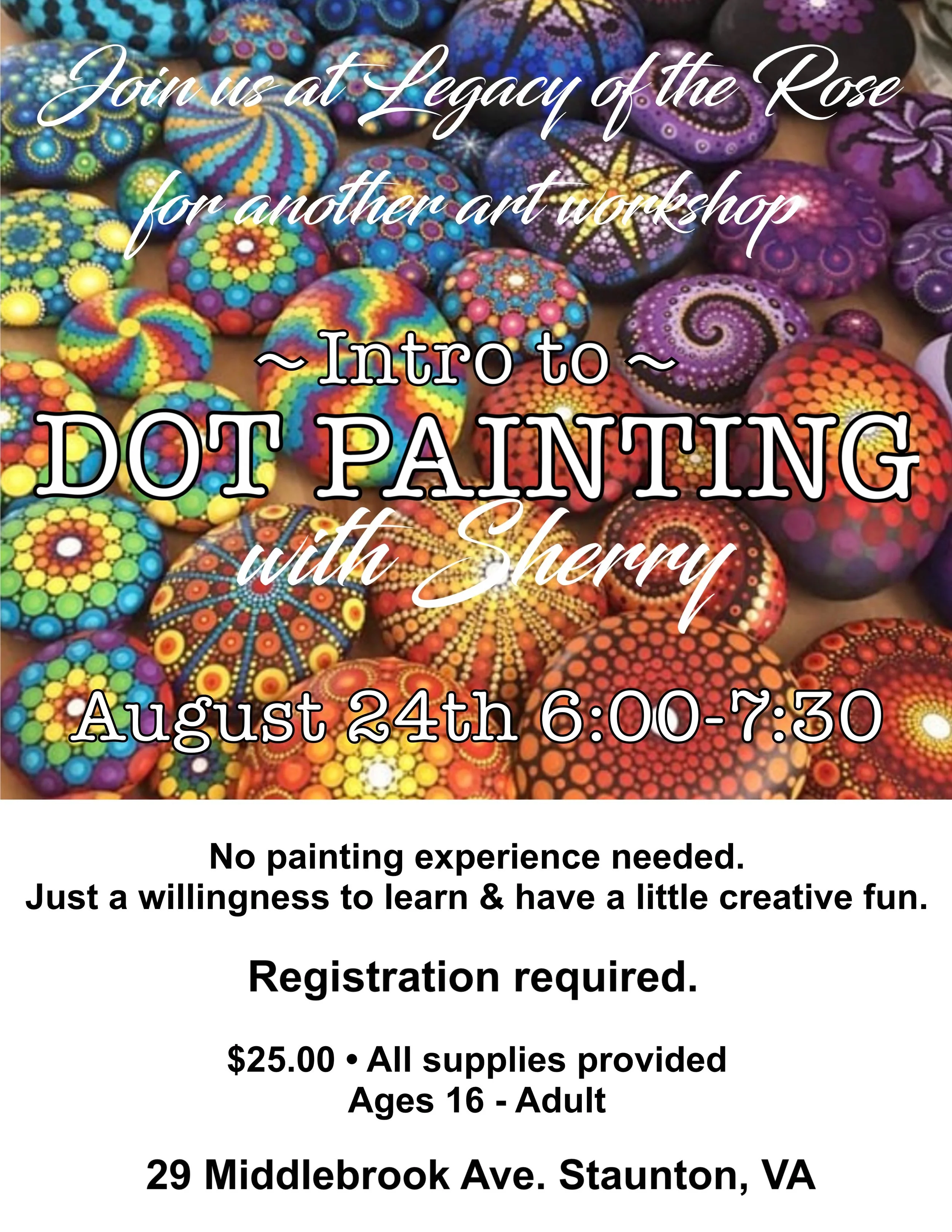 Dot Painting with Sherry 8/24 6pm with Sherry