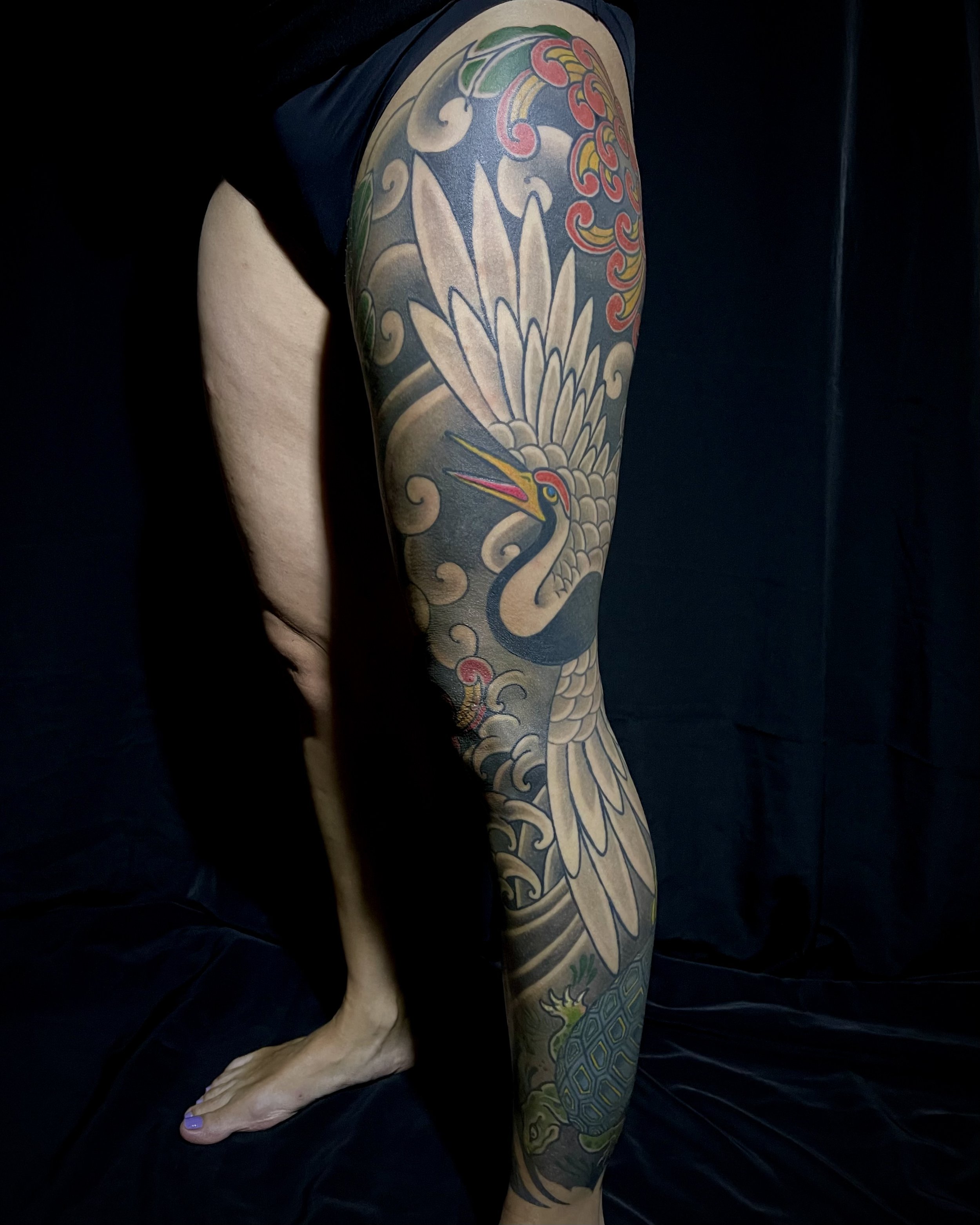 Japanese tattoo Crane leg sleeve