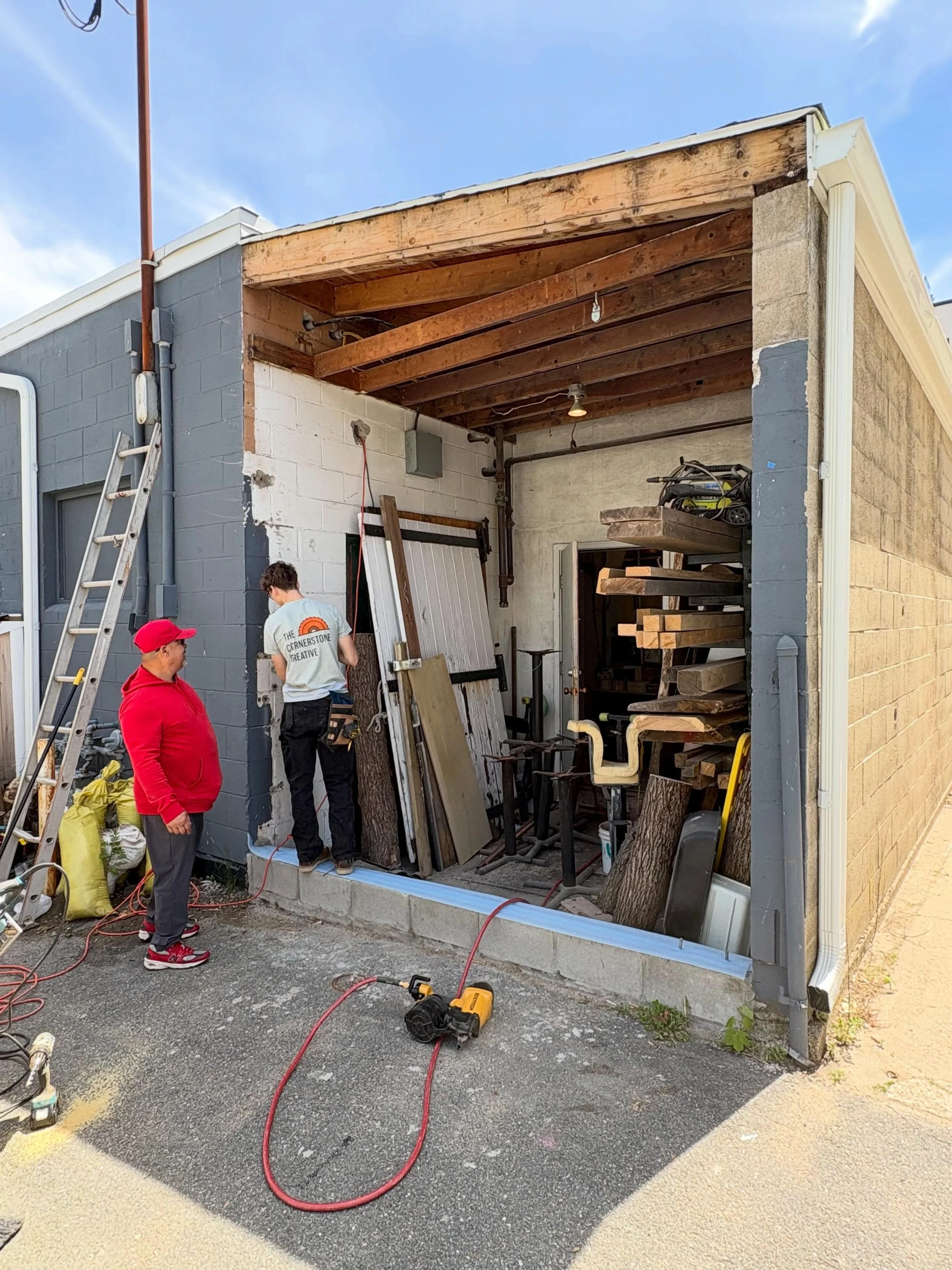 We&rsquo;ve had a busy week at the shop continuing our renovations to the rear of the building, creating more work space that will be separate from the dust of the woodshop. We have been tearing down walls, reframing the exterior for a garage door an