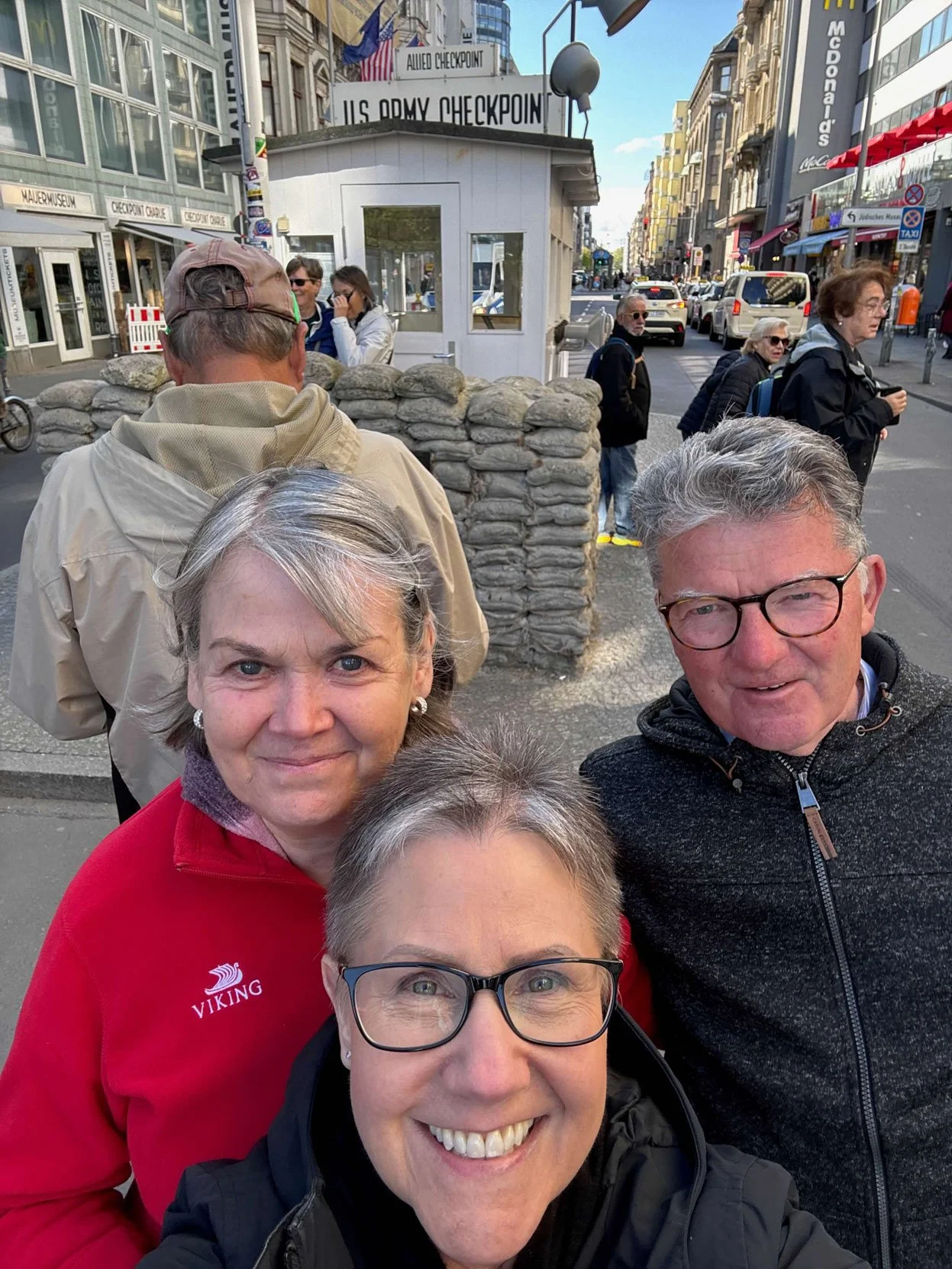 With Stuart and Deb at Checkpoint Charlie