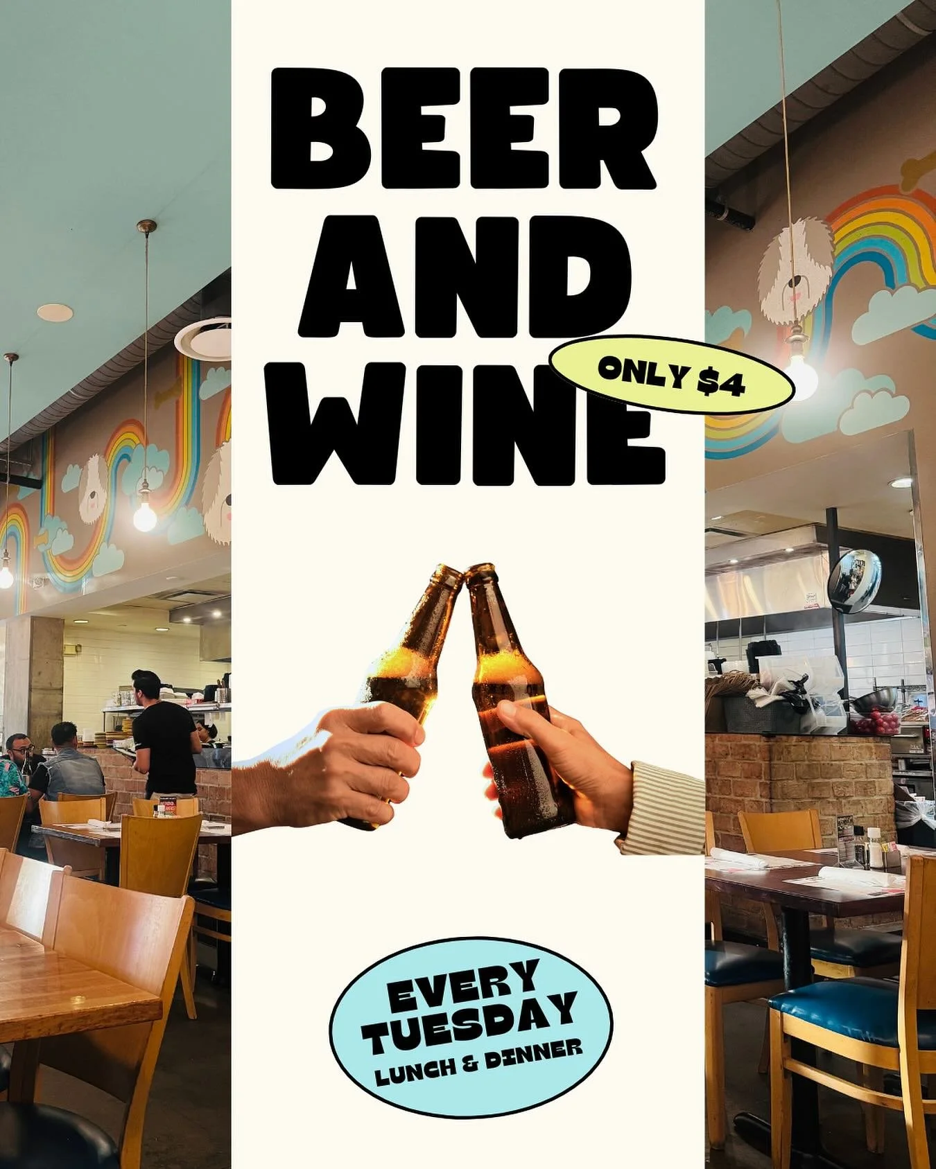 All Bottled Beer &amp; All House Wines are $4 on Tuesdays! Choose from 6 house wines and an assortment Local craft &amp; all your big-name brews.