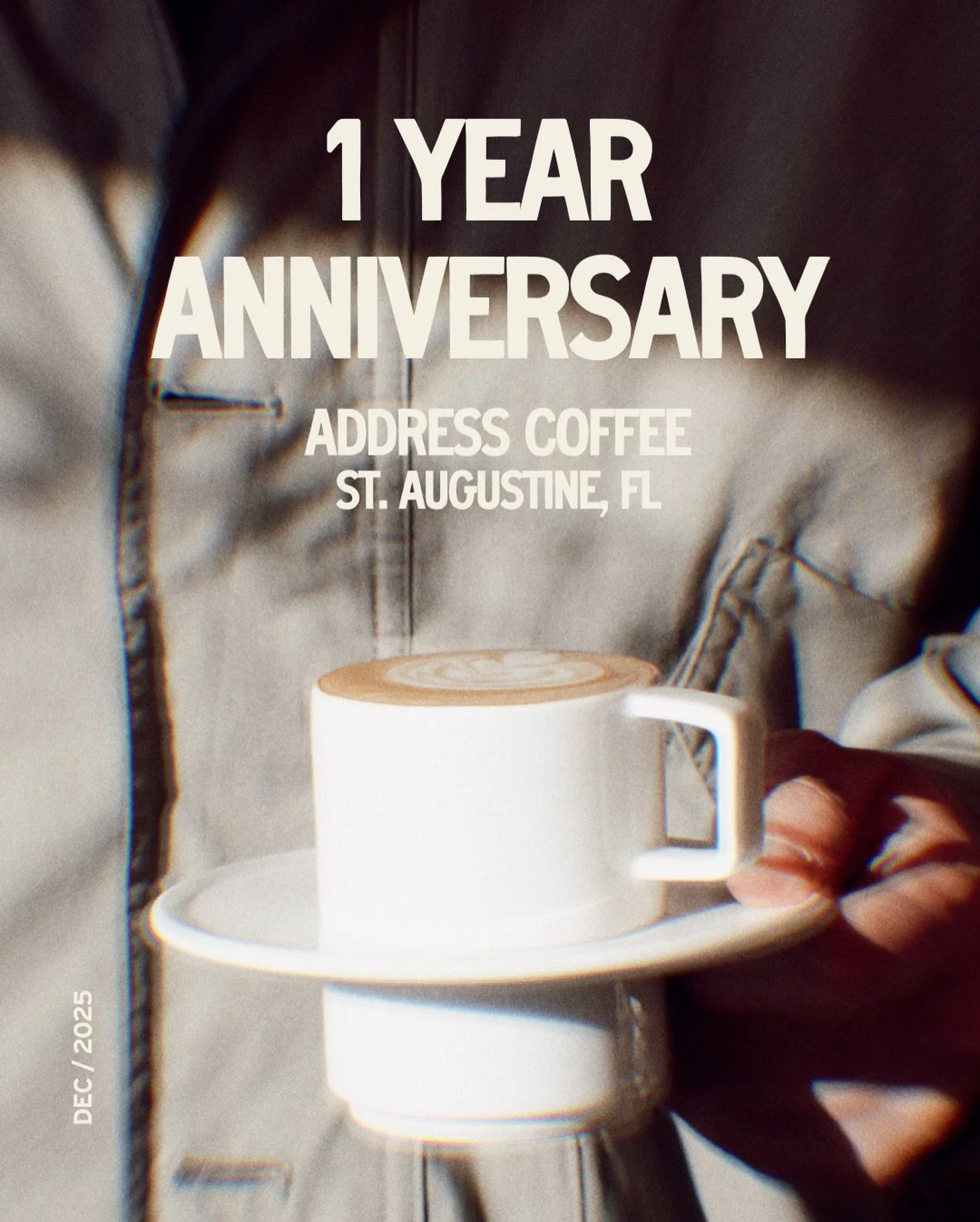 Today marks one year of Address Coffee in St. Augustine, Florida.

Thank you for spending your mornings with us, for the coffees enjoyed here, for your presence, and for the support throughout this past year. It&rsquo;s been an honor to connect with 