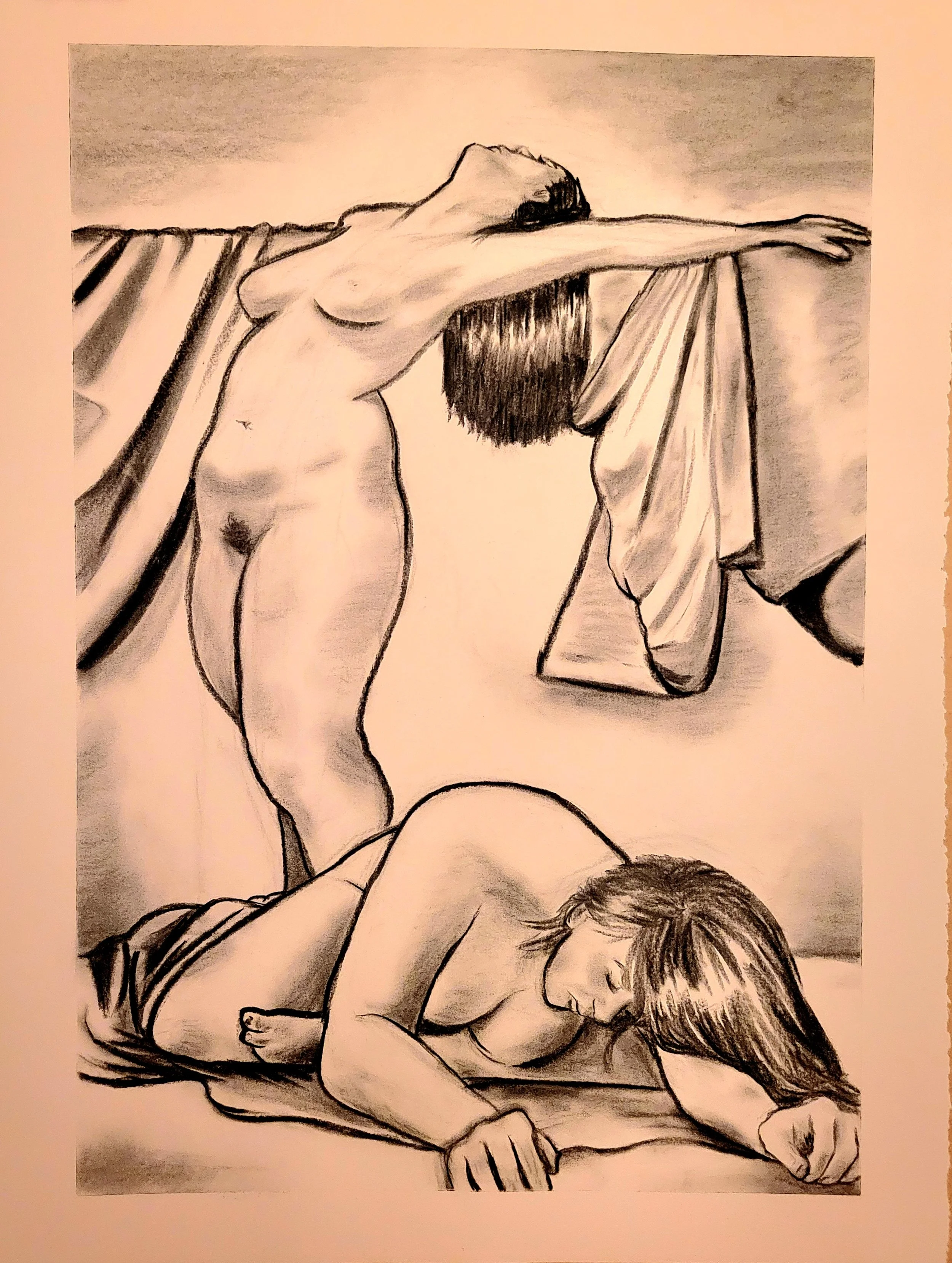 "Drape and Fold" is a charcoal drawing on paper