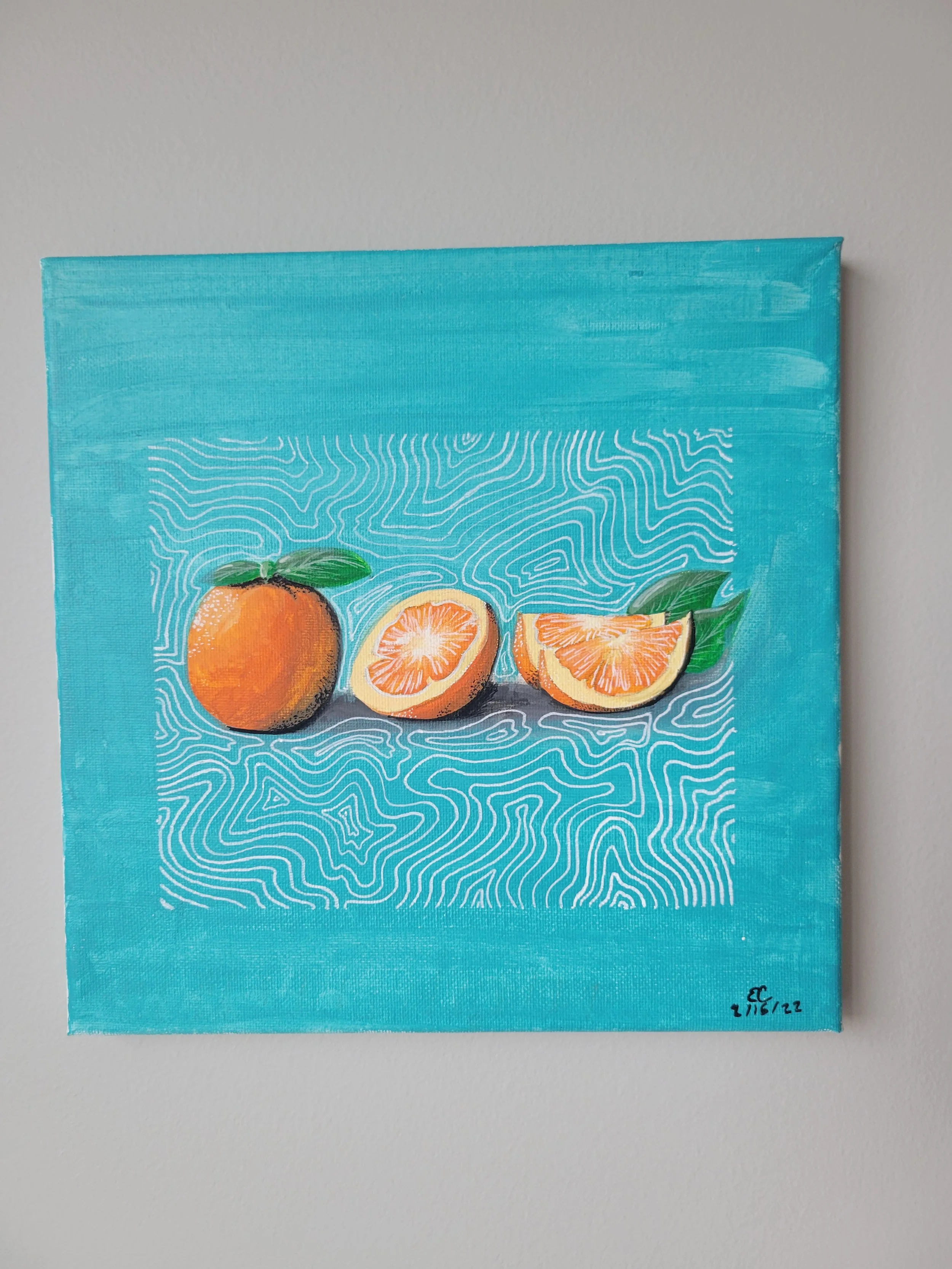 "Oranges" is an acrylic painting on canvas