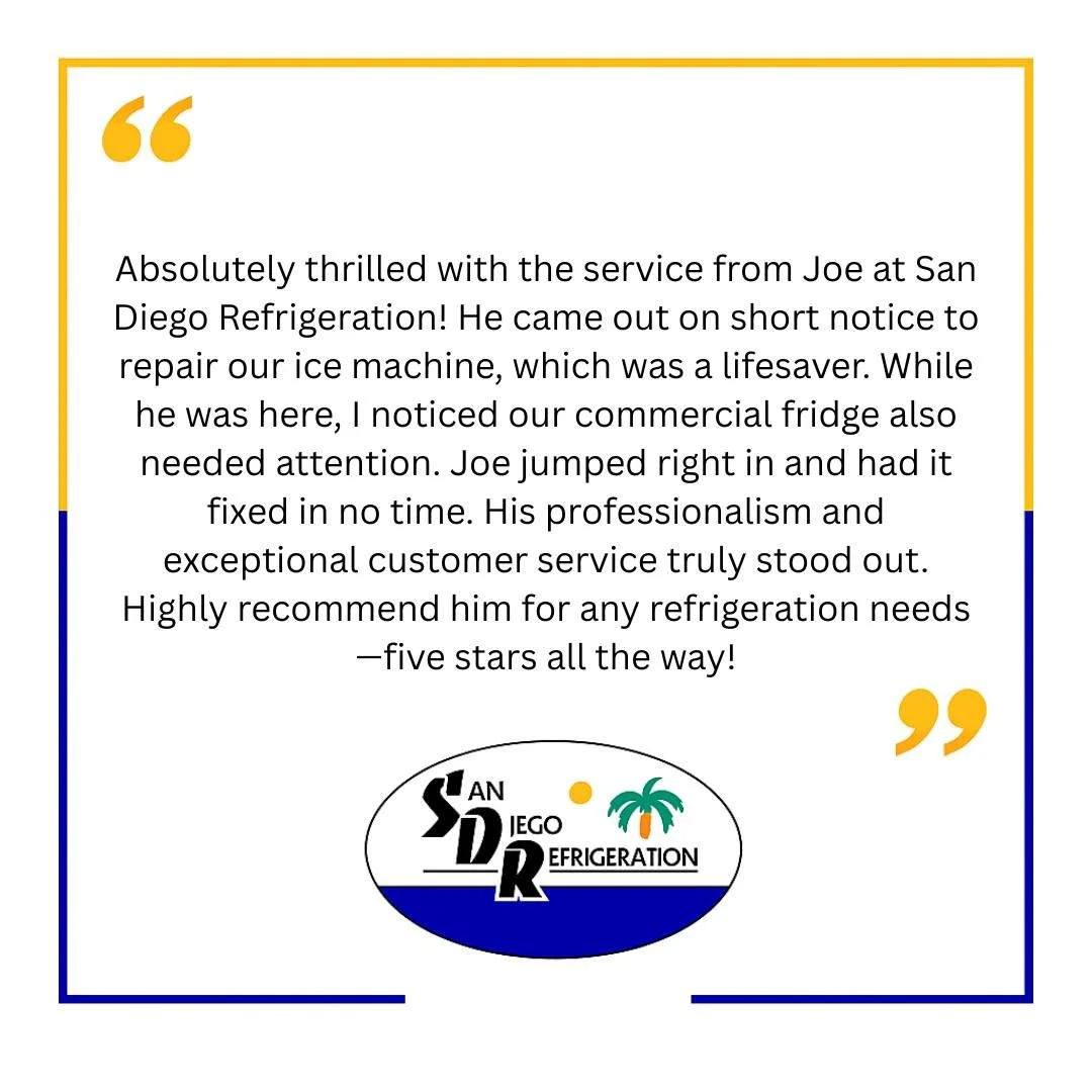 Short notice? No problem. Joe delivered fast, professional service and saved the day! Huge thanks to our customer for the five-star review and for trusting San Diego Refrigeration with your ice machine and fridge repairs.
#CustomerLove #SanDiegoRefri