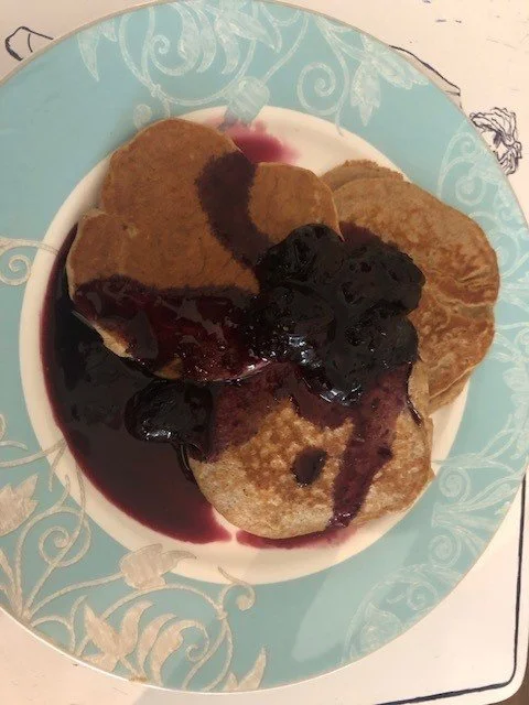 Banana Pancakes with Blueberry Compote 