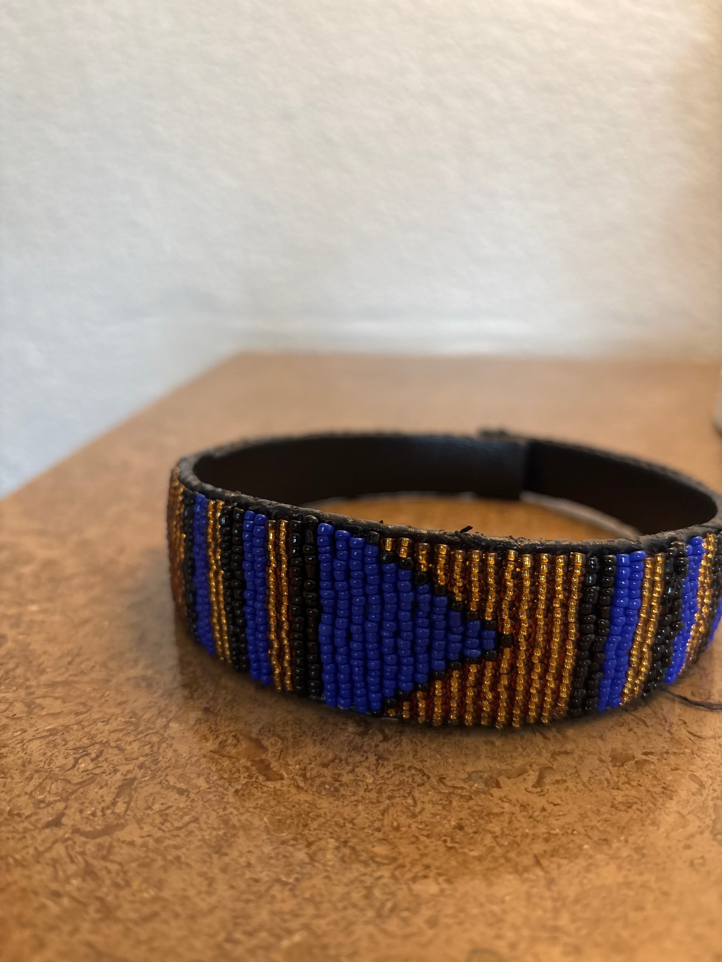 Beaded Blue and Gold Headband