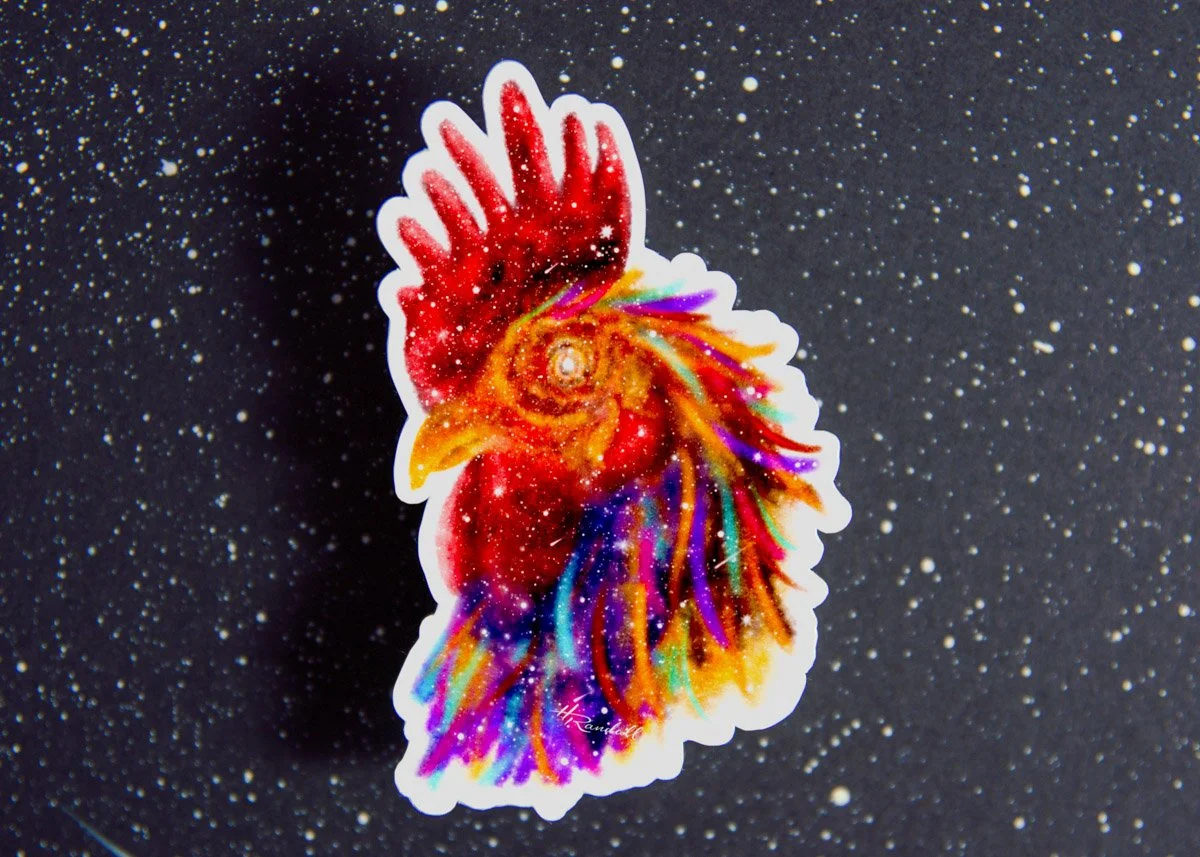 Rooster Galaxy - Waterproof Sticker