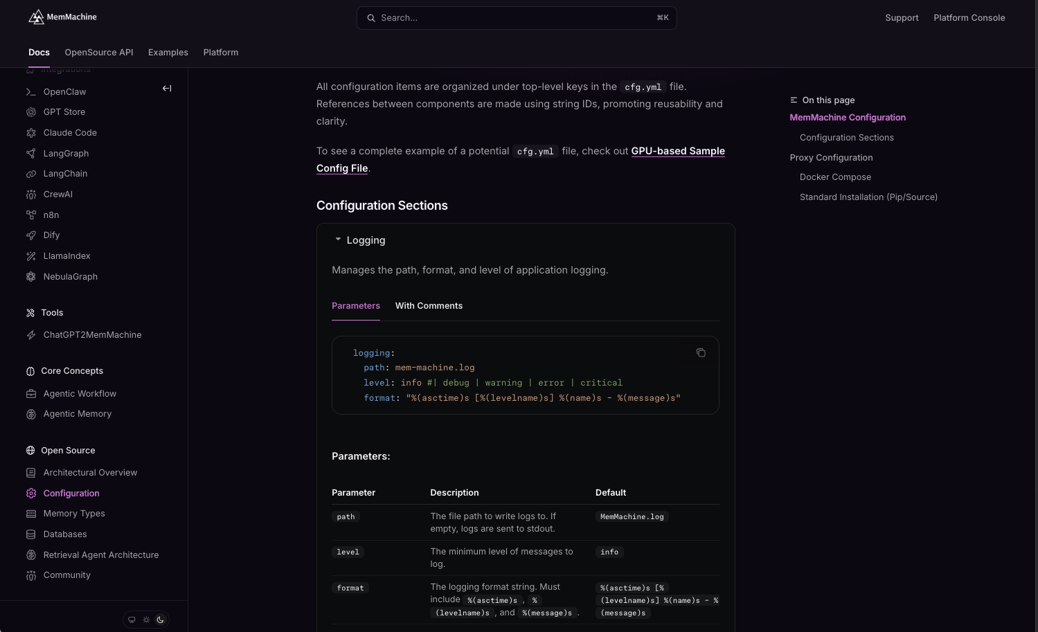 The Configuration page - showing off how color can be used to enhance readability and understanding within complex material.