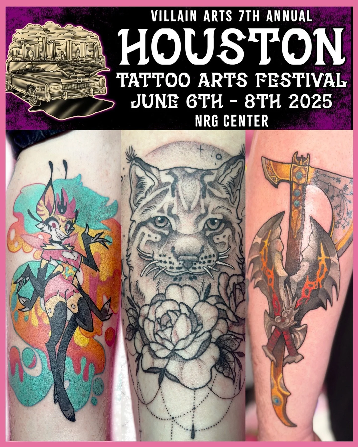 Houston! I will be in u for @villainarts 💗💗💗💗💗 
.
.
. #boothing with @ares_rhodestattoo so excited to tattoo along side a crazy good gothic black and grey artist! 
.
.
.
Books are open and ready! I&rsquo;ll have flash and customs ready to book! 