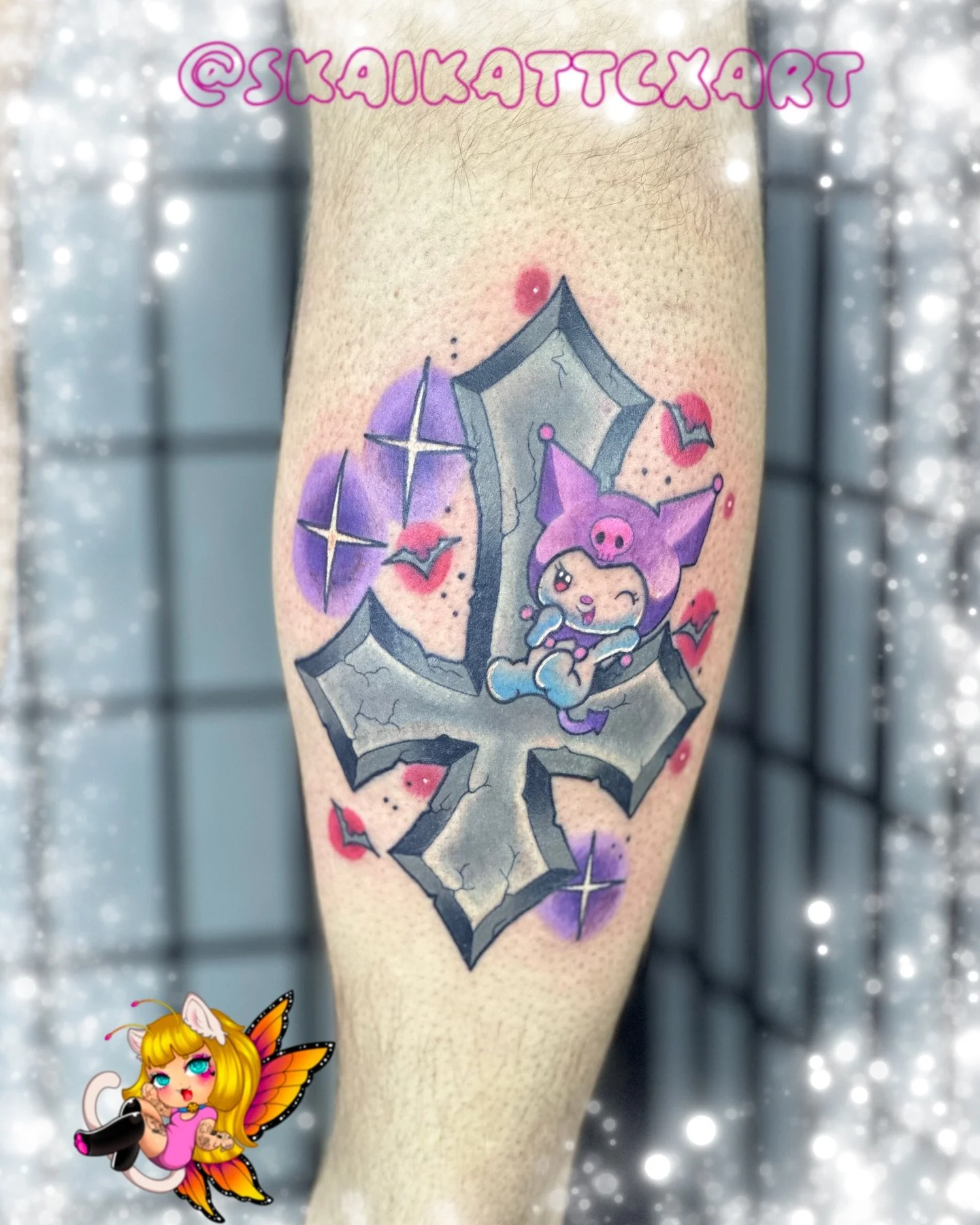🖤💖🖤Kuromi from my flash!!! 🖤💖🖤
.
I def love Sanrio as u can tell hehe , the matching my melody flash is still unclaimed! 🩷🥲🎀 
.
.
.
#hellokitty #kuromitattoo #kuromiandmymelody