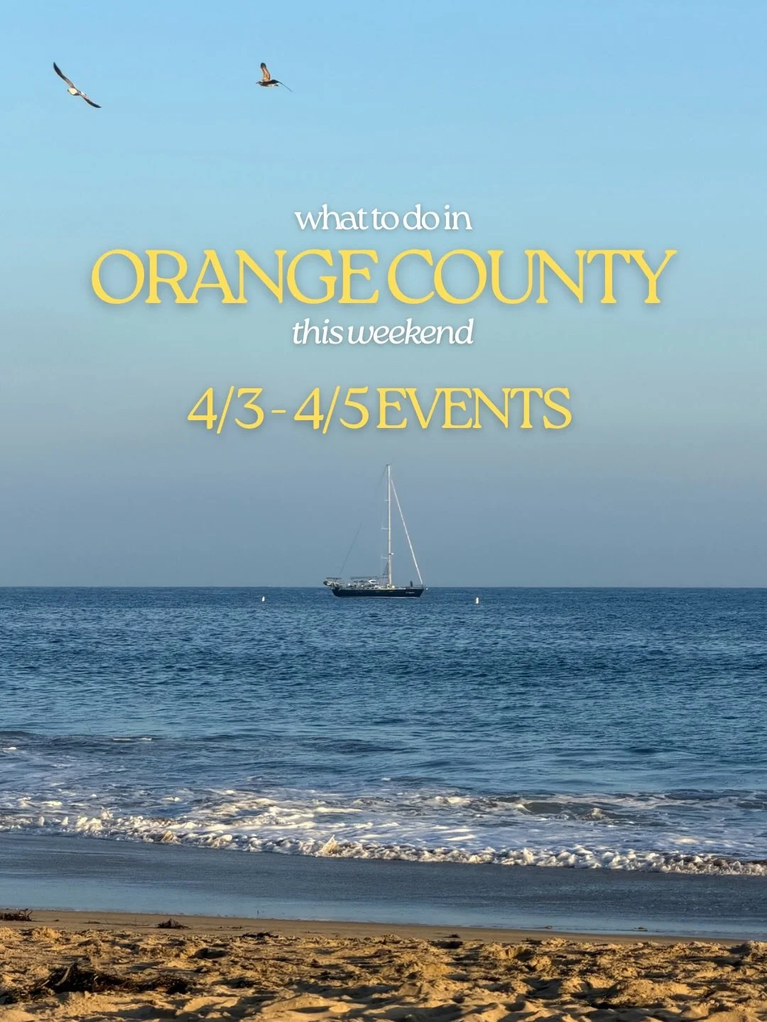 Orange County events this weekend 4/3-4/5 🤍
Friday, April 3
Art Happy Hour &amp; Pop-Up Talk &mdash; OCMA &ndash; Costa Mesa
Easter Event &mdash; River Street Marketplace &ndash; San Juan Capistrano
Old 44 Vintage $1 Beer &mdash; River Street Market