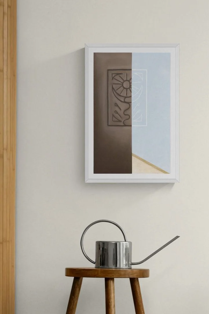 Minimal room with a wooden screen and stool b.jpg