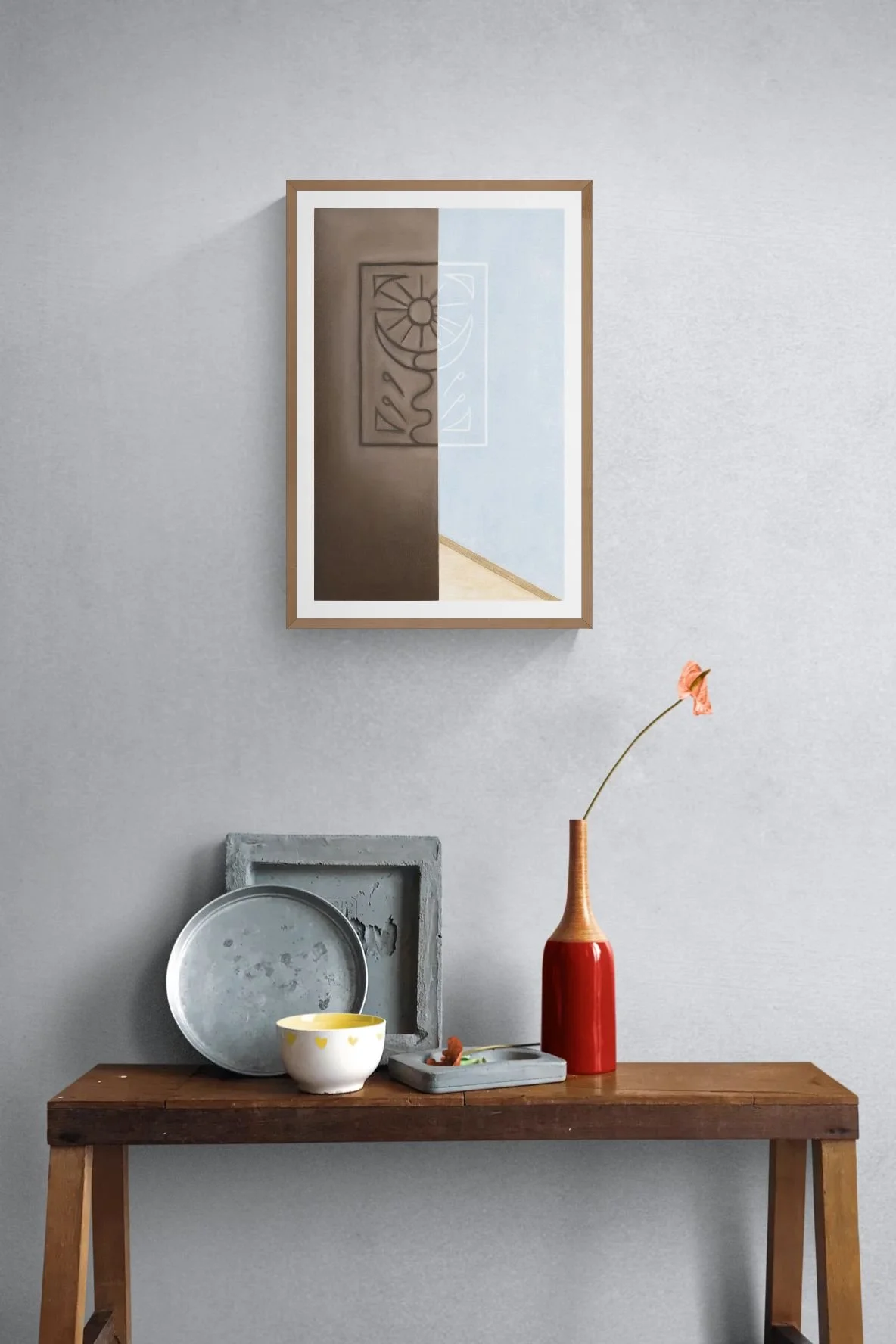 Rustic bench seat with ceramics and plant.jpeg