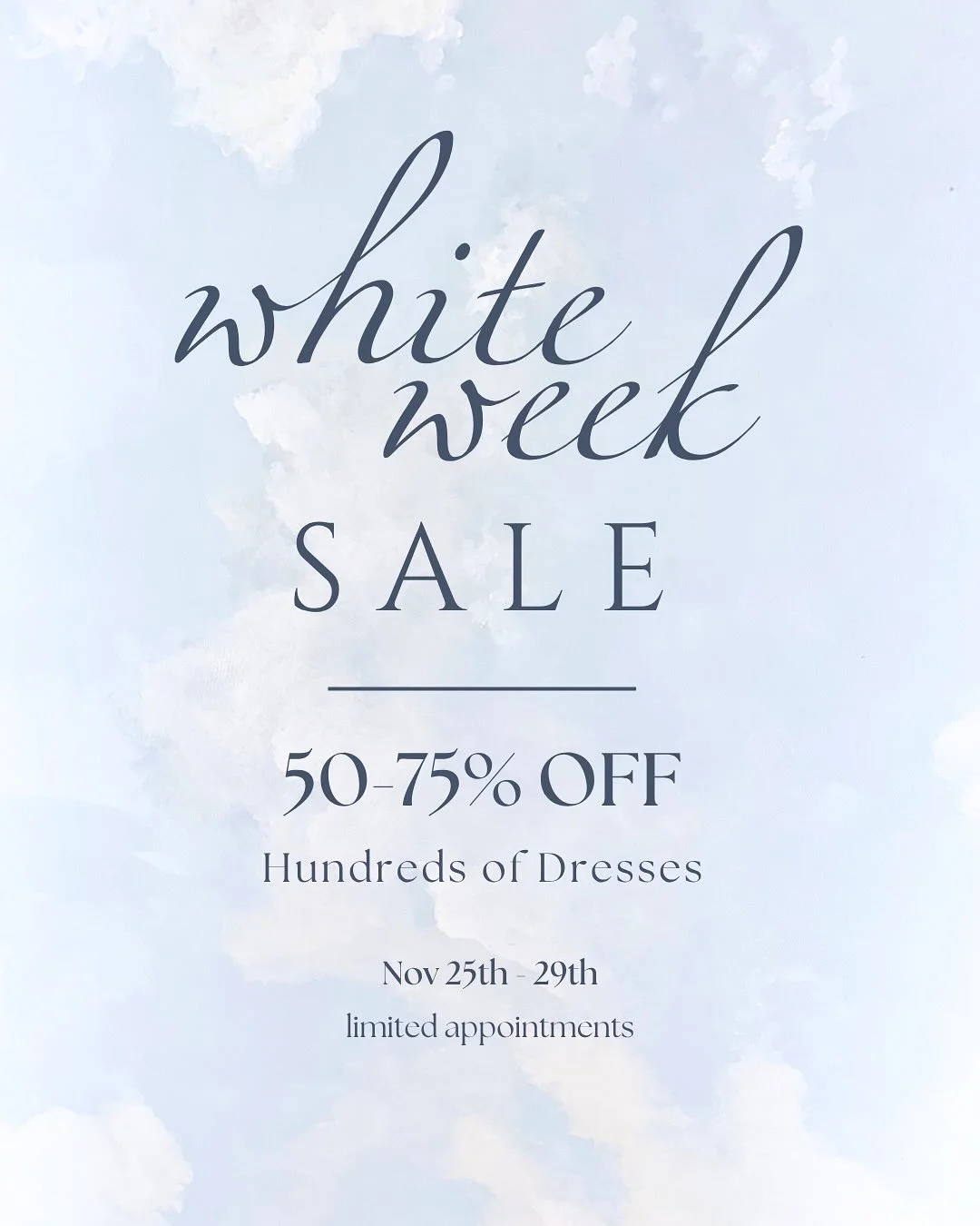 Hey Brides! Time is ticking, and the calendar is filling! ⁠
⁠
Our 50%-75% Off White Week Sale is happening: ✨Nov. 25-29✨⁠
⁠
Request a spot online - www.lowsbridal.com/reserve⁠
Or call 📞 870-734-3244⁠
⁠
Here&rsquo;s the details:⁠
✨Black Friday style 
