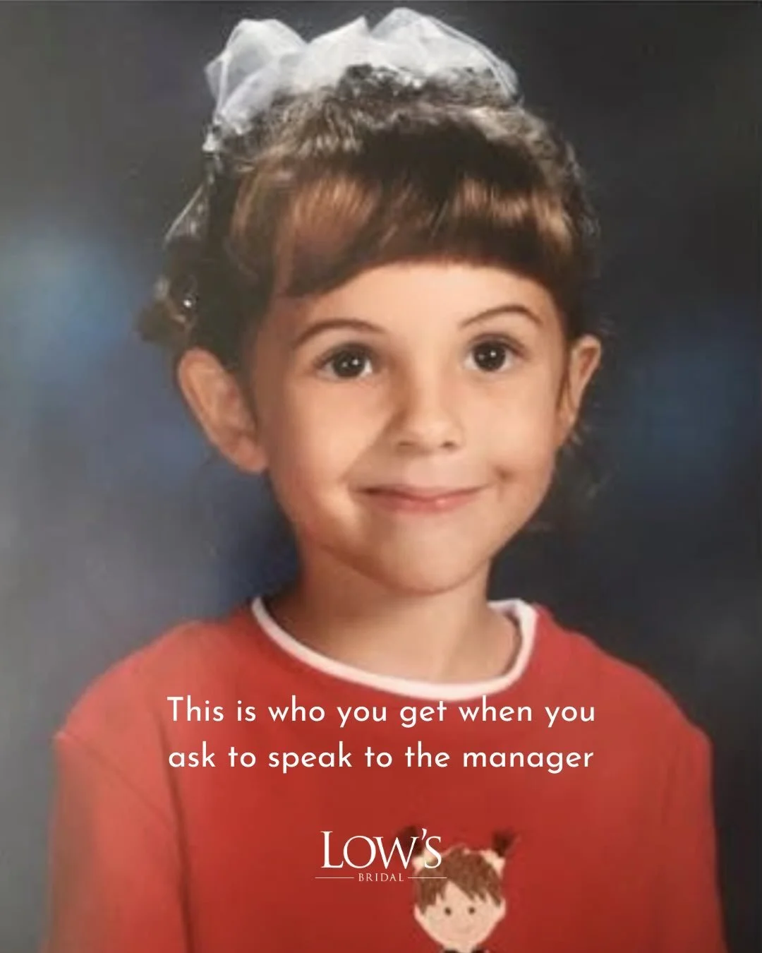 These little faces grew up to become the team behind your bridal experience at Low&rsquo;s. 🤍

Request your appointment today and let this crew take great care of you. 😉

📞 Call 870-734-3244
 ✉️ Request lowsbridal.com/reserve
