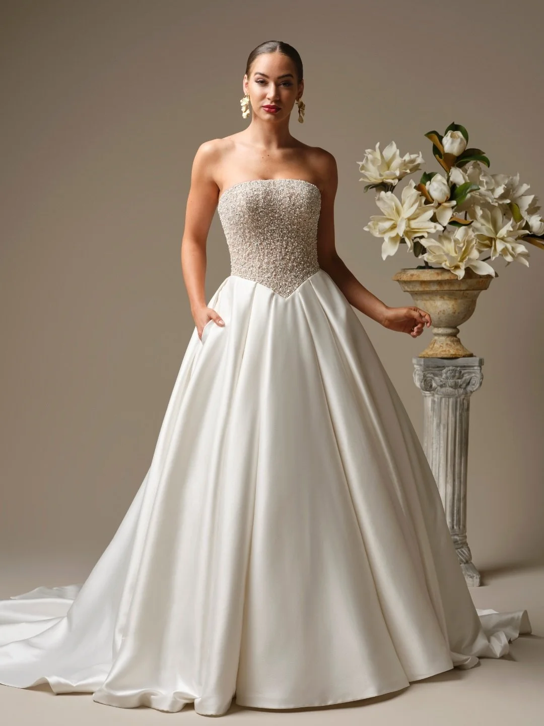 For the bride who believes more is more&mdash;think shimmer, texture, and drama from head to toe. 💫✨⁠
⁠
These gowns don&rsquo;t just turn heads... they stop traffic. Statement sleeves, lush layers, and accessories that could have their own spotlight