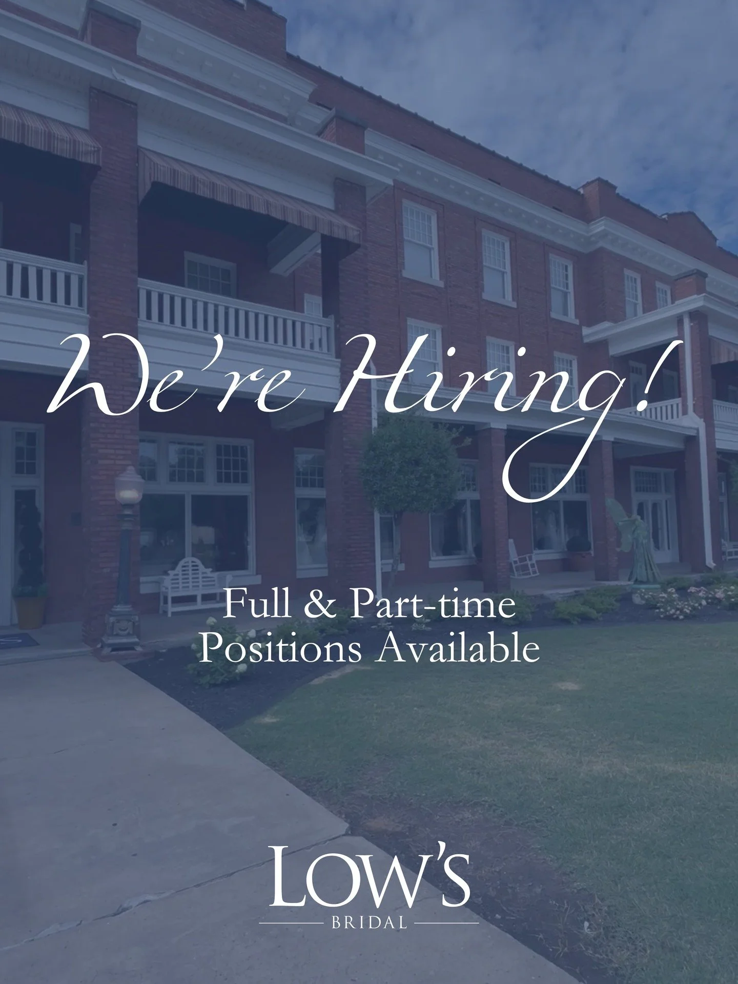 Want to be a part of a team where see dreams come true every single day? We are hiring for both part-time and full-time positions right now. ✨⁠
⁠
Email us your resume at hello@lowsbridal.com. We can&rsquo;t wait to hear from you! 🤍