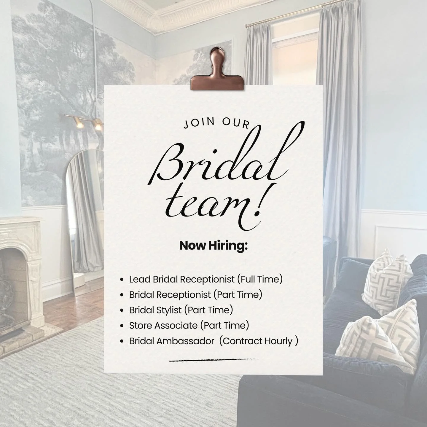 💕 JOIN OUR BRIDAL TEAM! 💕⁠
We&rsquo;re growing our team and looking for energetic, dependable people who want to help brides shine on their special day! ✨ ⁠
⁠
If you&rsquo;re someone who:⁠
👗 Loves fashion &amp; weddings⁠
💎 Has a positive attitude