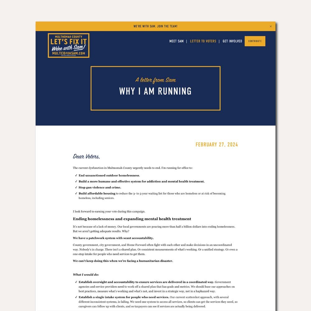 Campaign site for Sam Adams