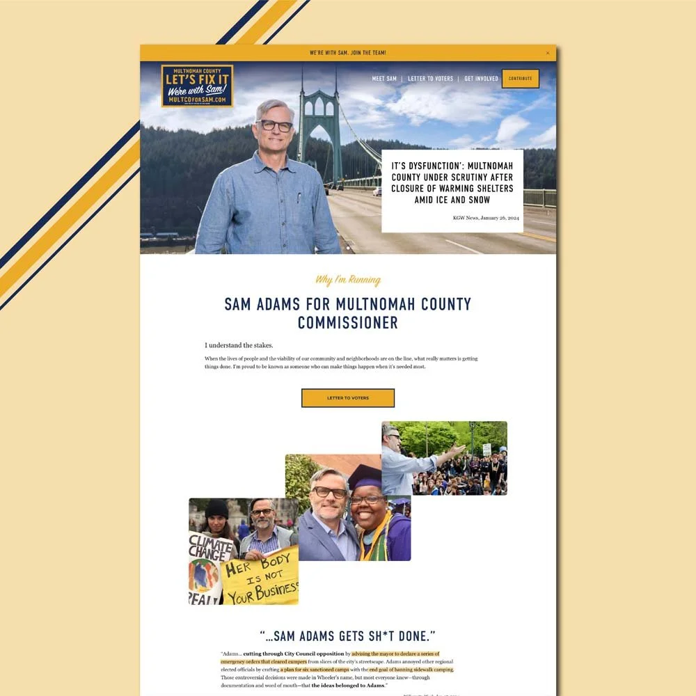 Campaign website for Sam Adams, Candidate for County Commissioner