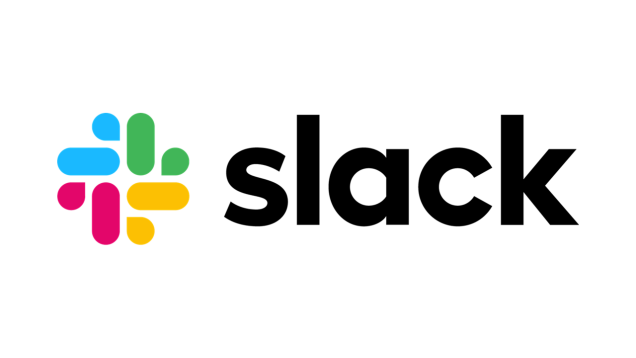 Slack logo with colorful hashtag symbol and black text