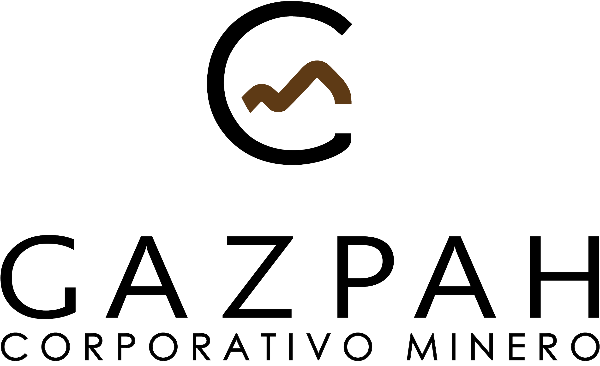 Logotipo de Cázpah, corporativo minero, con un círculo y una línea en el centro en color marrón, y el texto en negrita 'Cázpah' en letras grandes, con 'Corporativo Minero' en letras más pequeñas debajo.