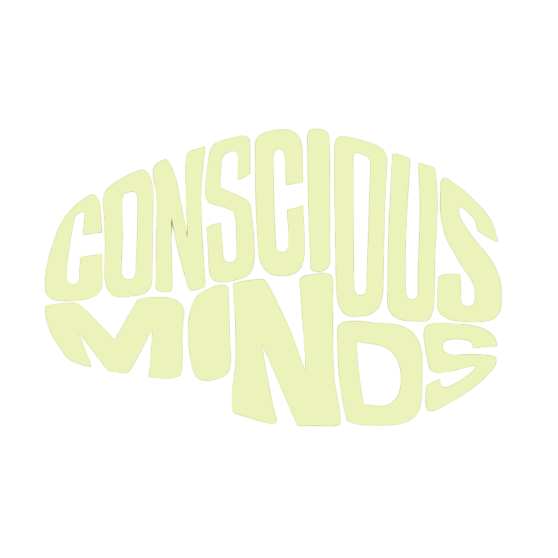 Text in a circular arrangement reading "CONSCIIOUS MINDS" in light green font on a black background.