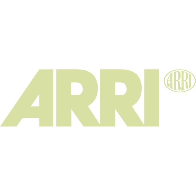 The word 'ARRI' in large light green letters with a black background, and a circular logo with 'ARRI' inside is to the right of the word.