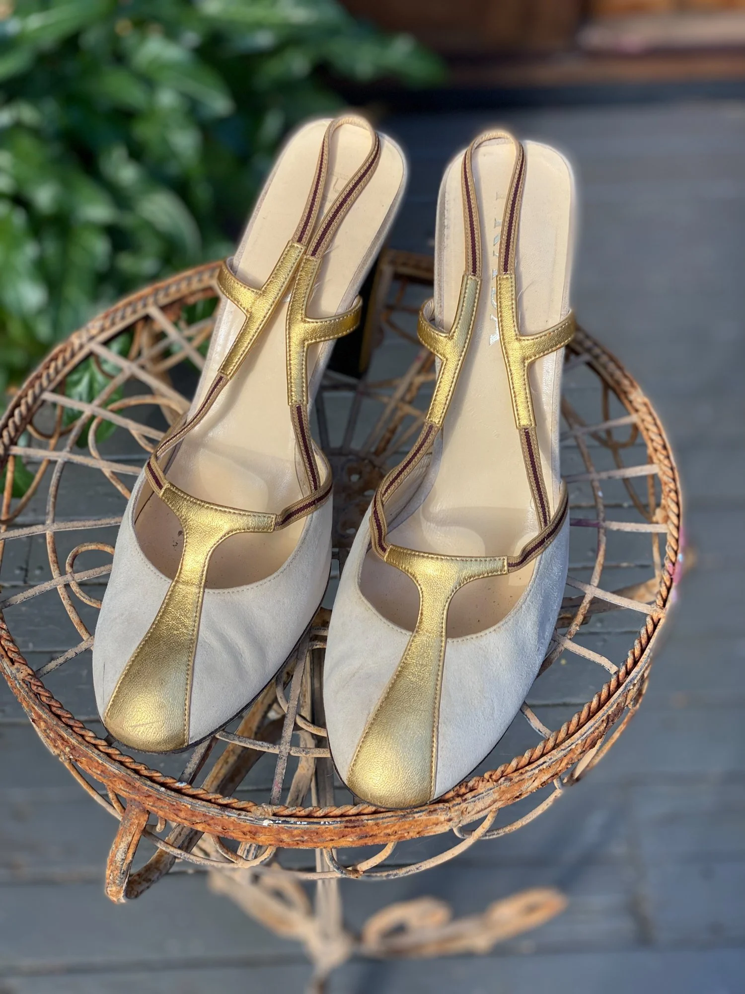 Prada Vintage Cream Suede Sling Back Heels