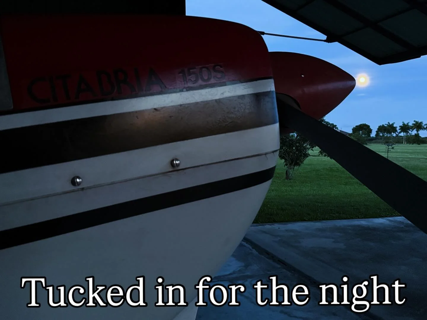 🌕✨ Even taildraggers need beauty sleep. #aviationdreams #taildragger #StingerTailwheel #moonlightmagic #citabria #grassstrip