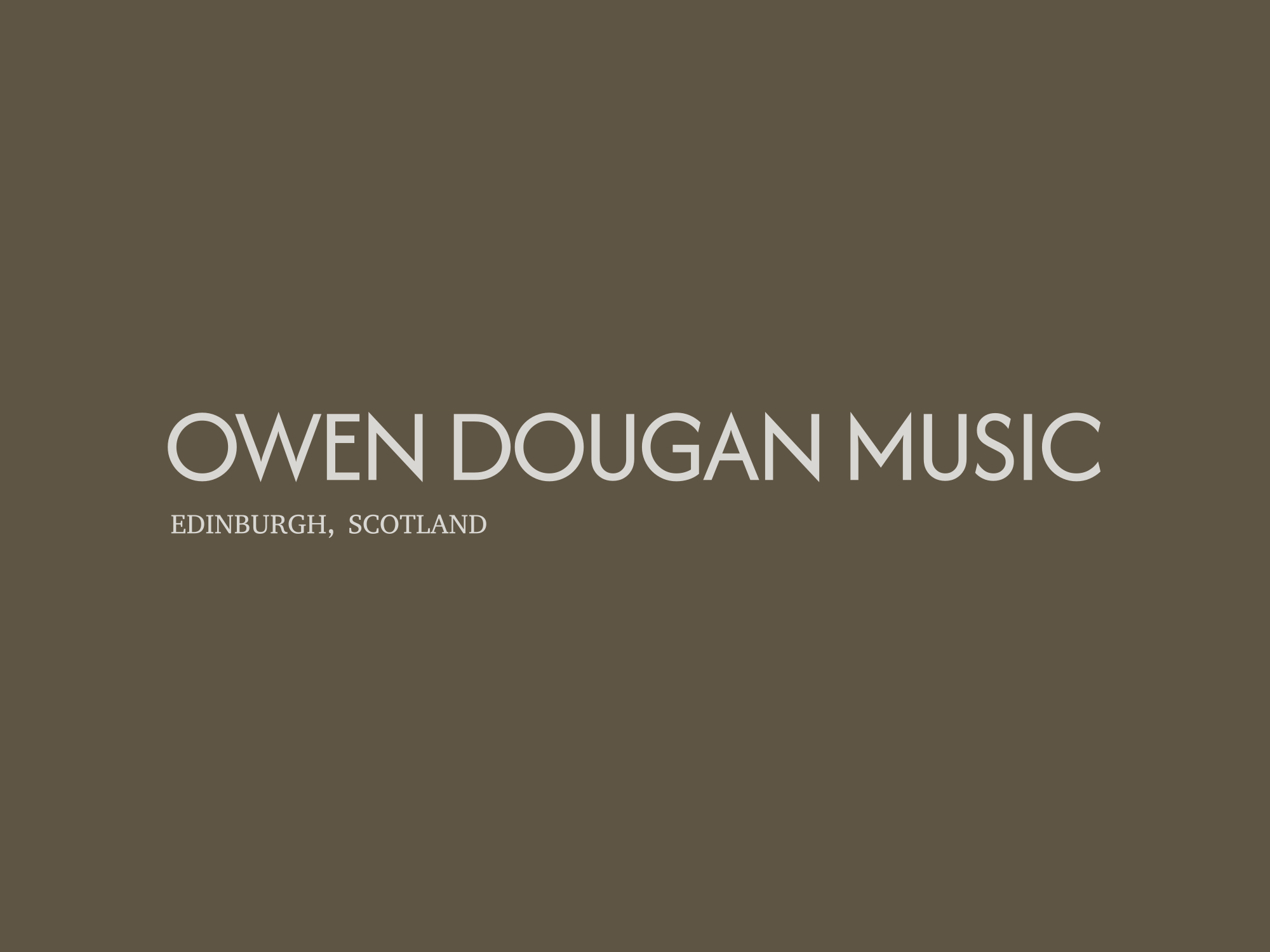 Owen Dougan Music logo with text "Edinburgh, Scotland" on a brown background.