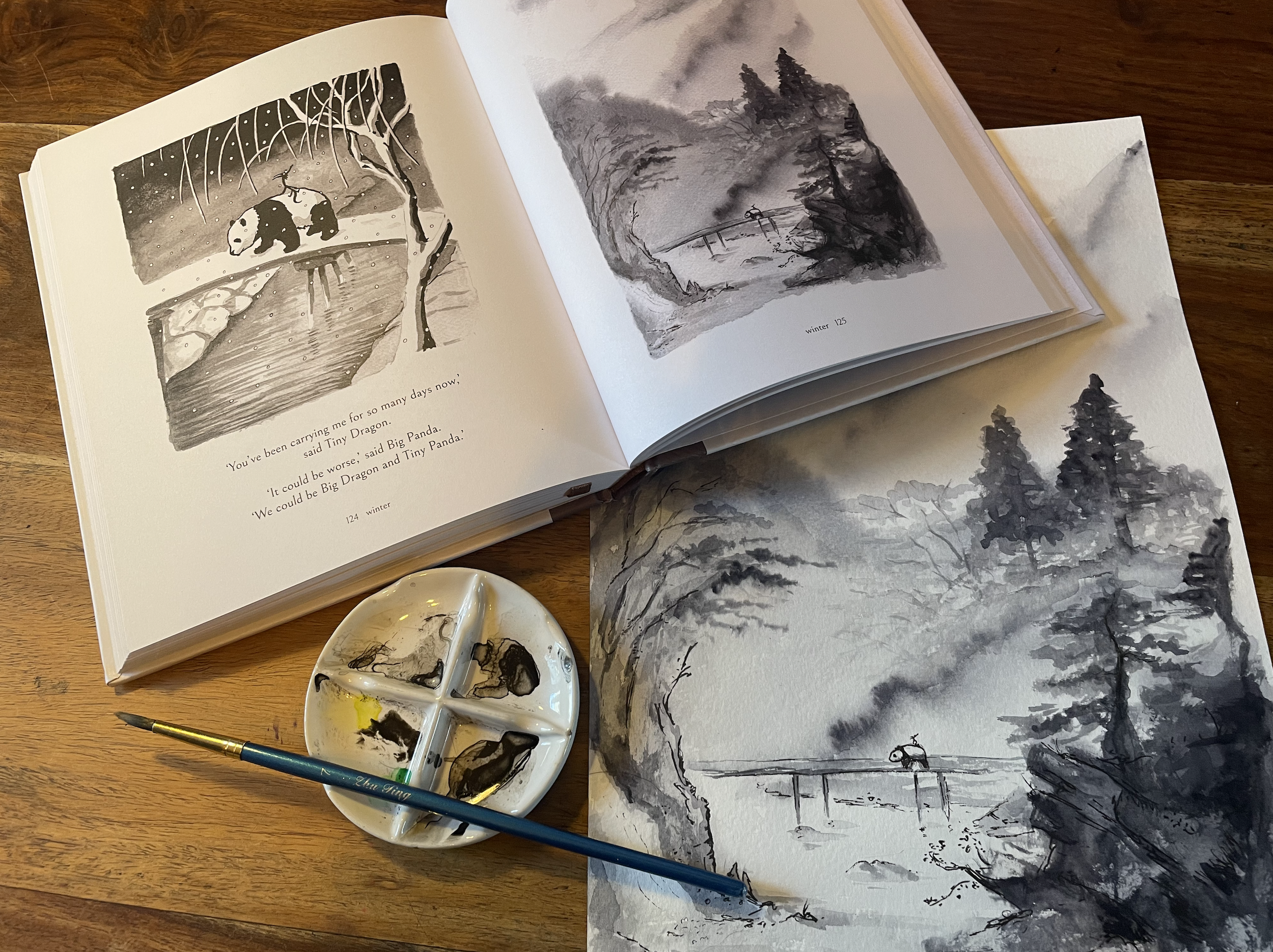 watercolor paintings of panda and nature