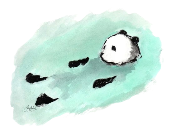 watercolor of panda soaking in river