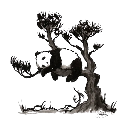 watercolor of panda in tree