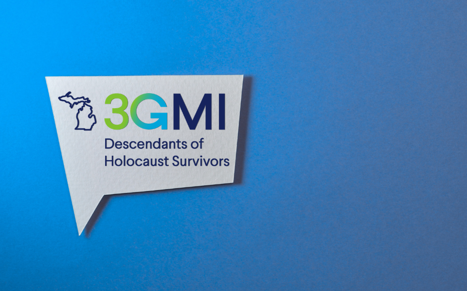 A speech bubble with the logo of 3G Michigan set on a blue background