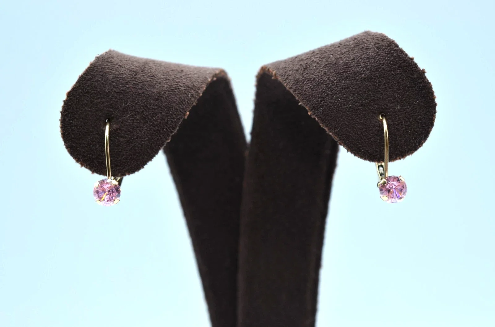 14K Gold Pink CZ Solitaire Drop Earrings JCM Round Cut Dangle 0.7g