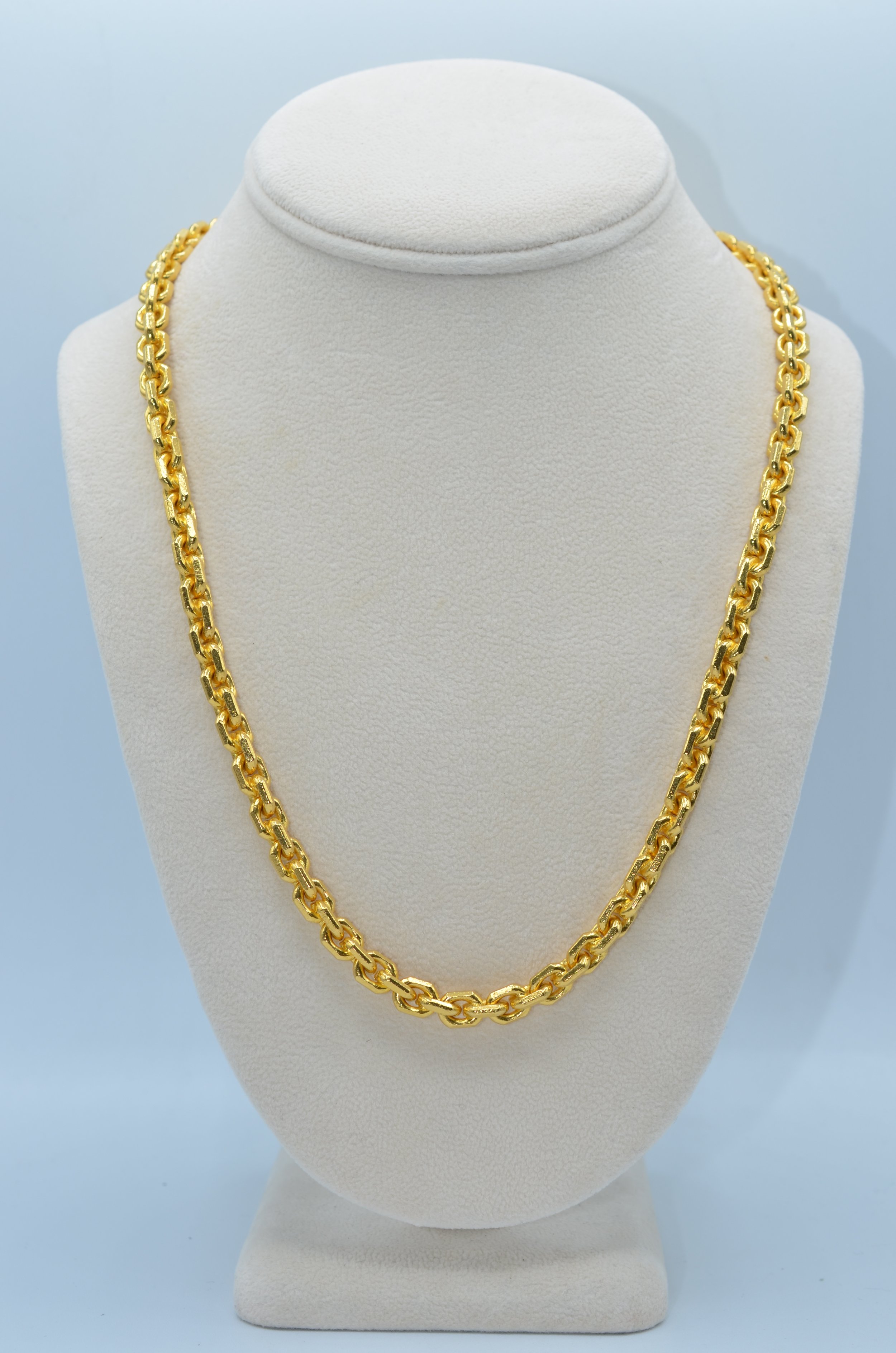 24K Solid Yellow Gold Thai Baht Link Chain Necklace 24" 185.2g Pure Gold