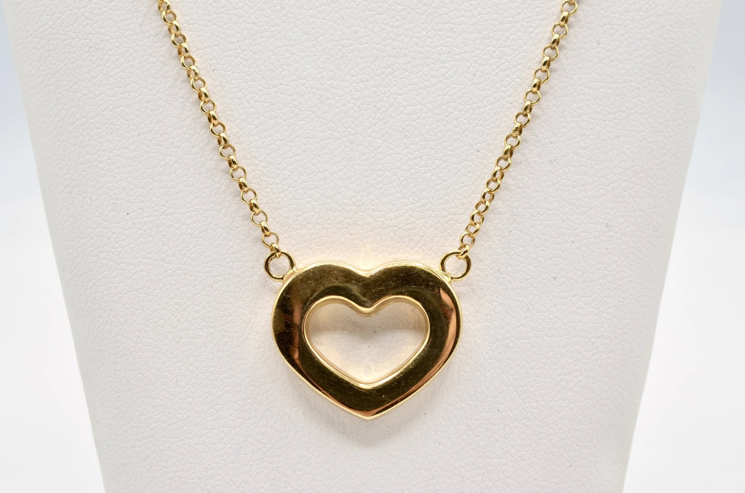 Italian 14K Yellow Gold Open Heart Rolo Chain Necklace 17.5" 5.2g