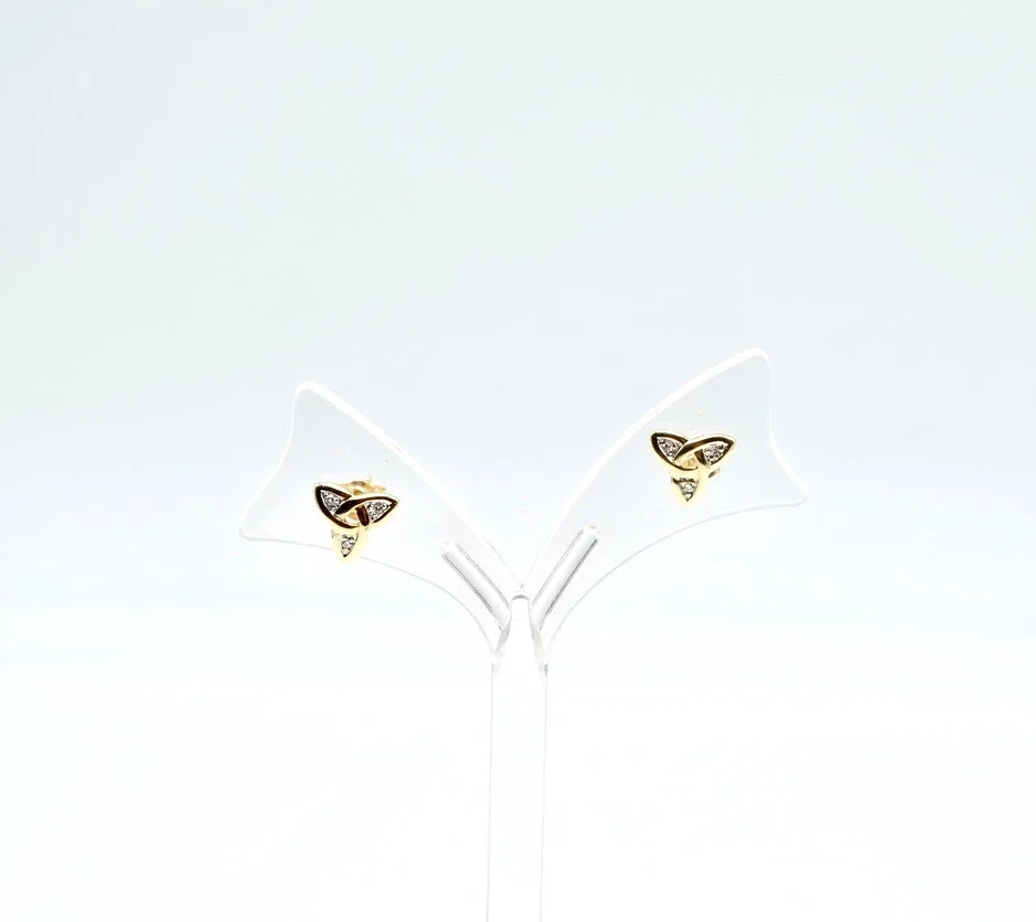 14K Yellow Gold Diamond Celtic Trinity Knot Stud Earrings 0.04 CTW~0.8g