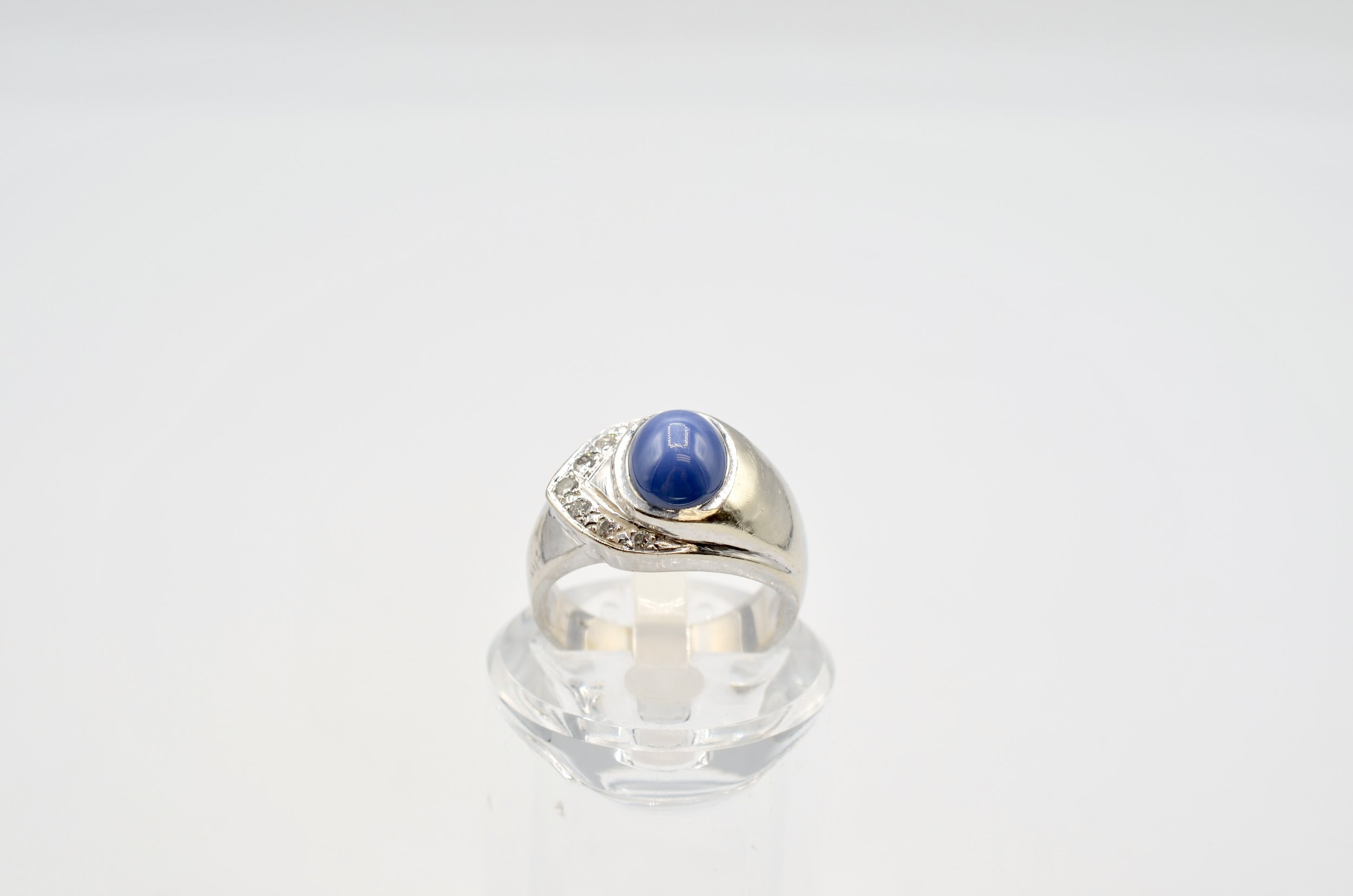 Vintage 14K White Gold Star Sapphire & Diamond Men’s Ring Size 9.5 9.7g Estate