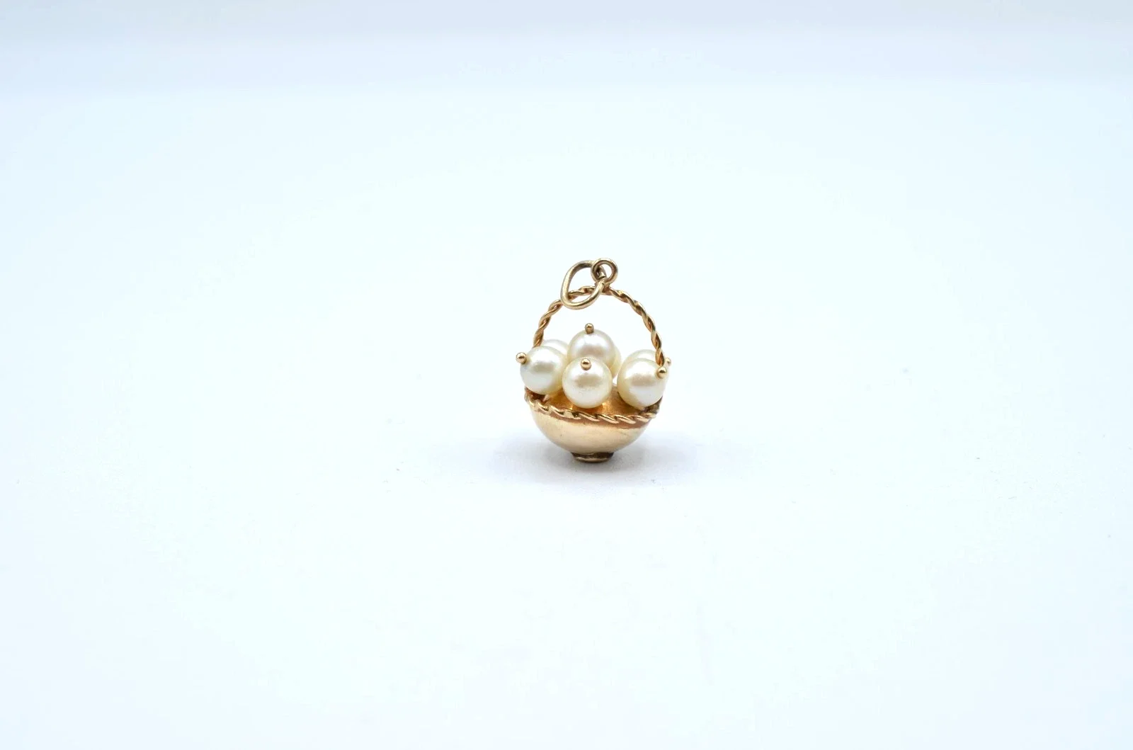 Vintage Estate 13K Gold Pearl Basket Charm Pendant 7 Pearls 4.0g