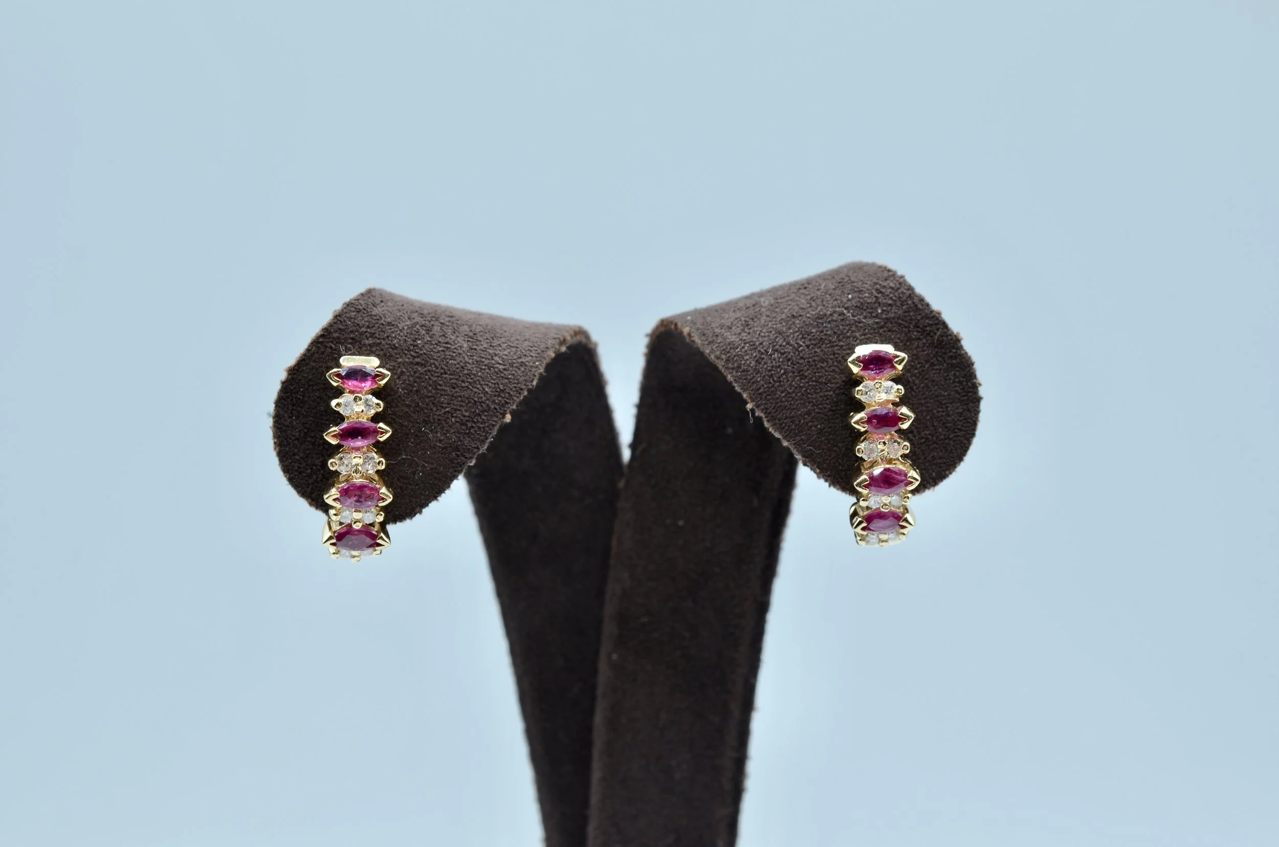 Vintage 14k Gold Diamond & Ruby Post Earrings – 2.8g
