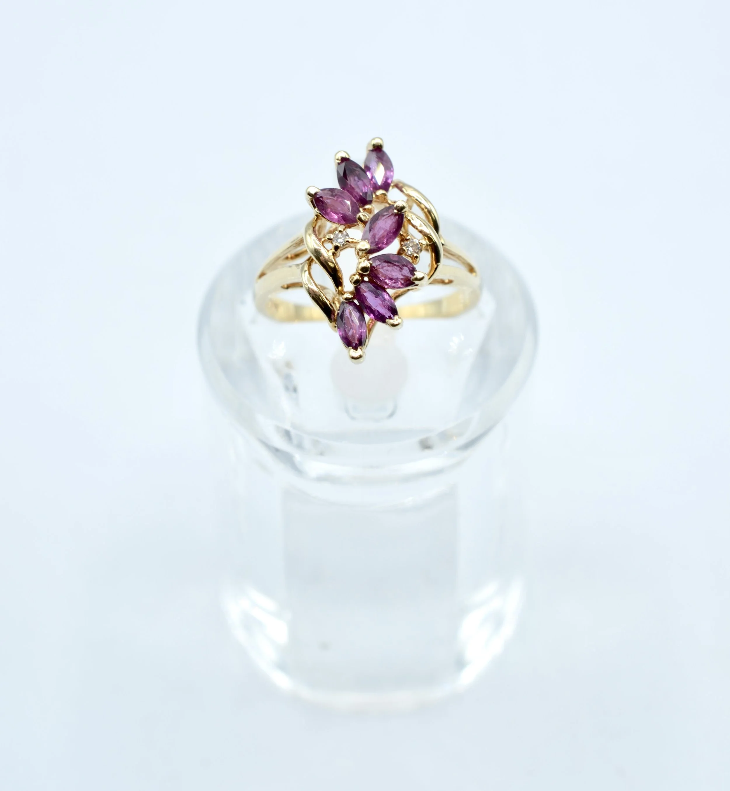 Vintage 14k Gold Cocktail Ring w/ Marquise Gemstones & Diamonds –Size 6.75–3.2gr
