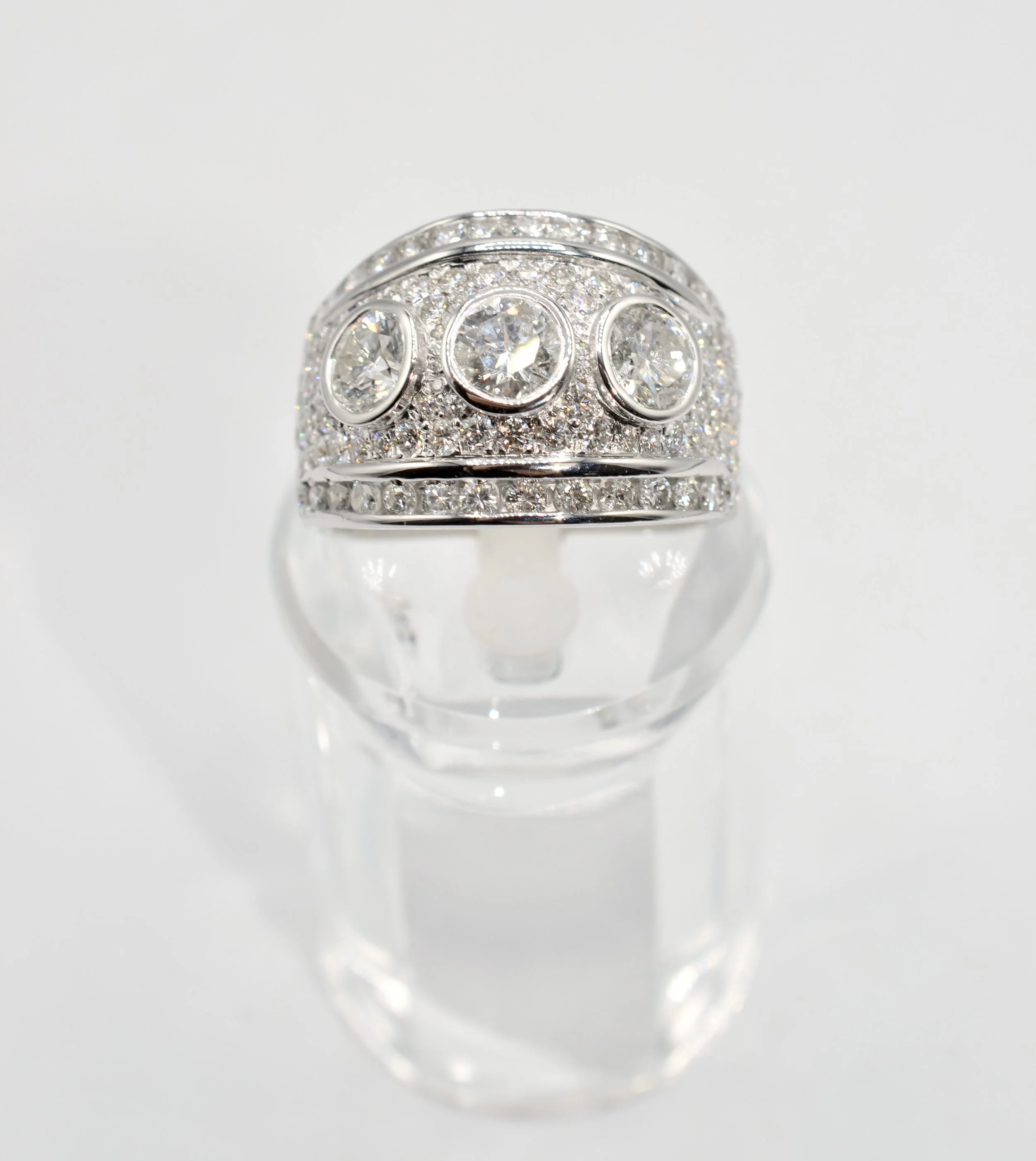14K White Gold Natural Diamond Wide Dome Statement Ring 5.85 CTW Size 12 12g