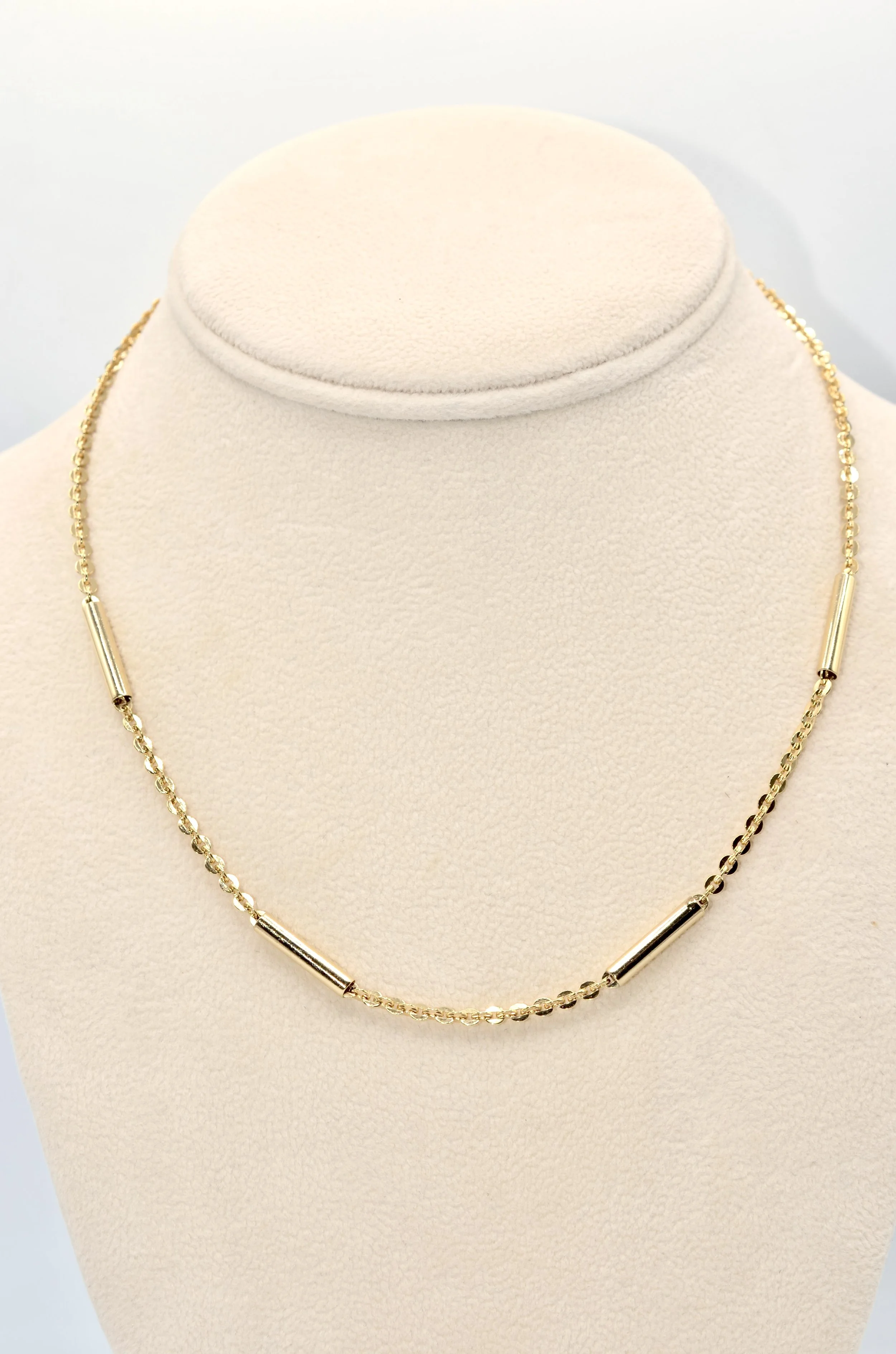 Vintage 14K Yellow Gold Bar Coin Disc Link Chain Necklace 16.5" 7.9g