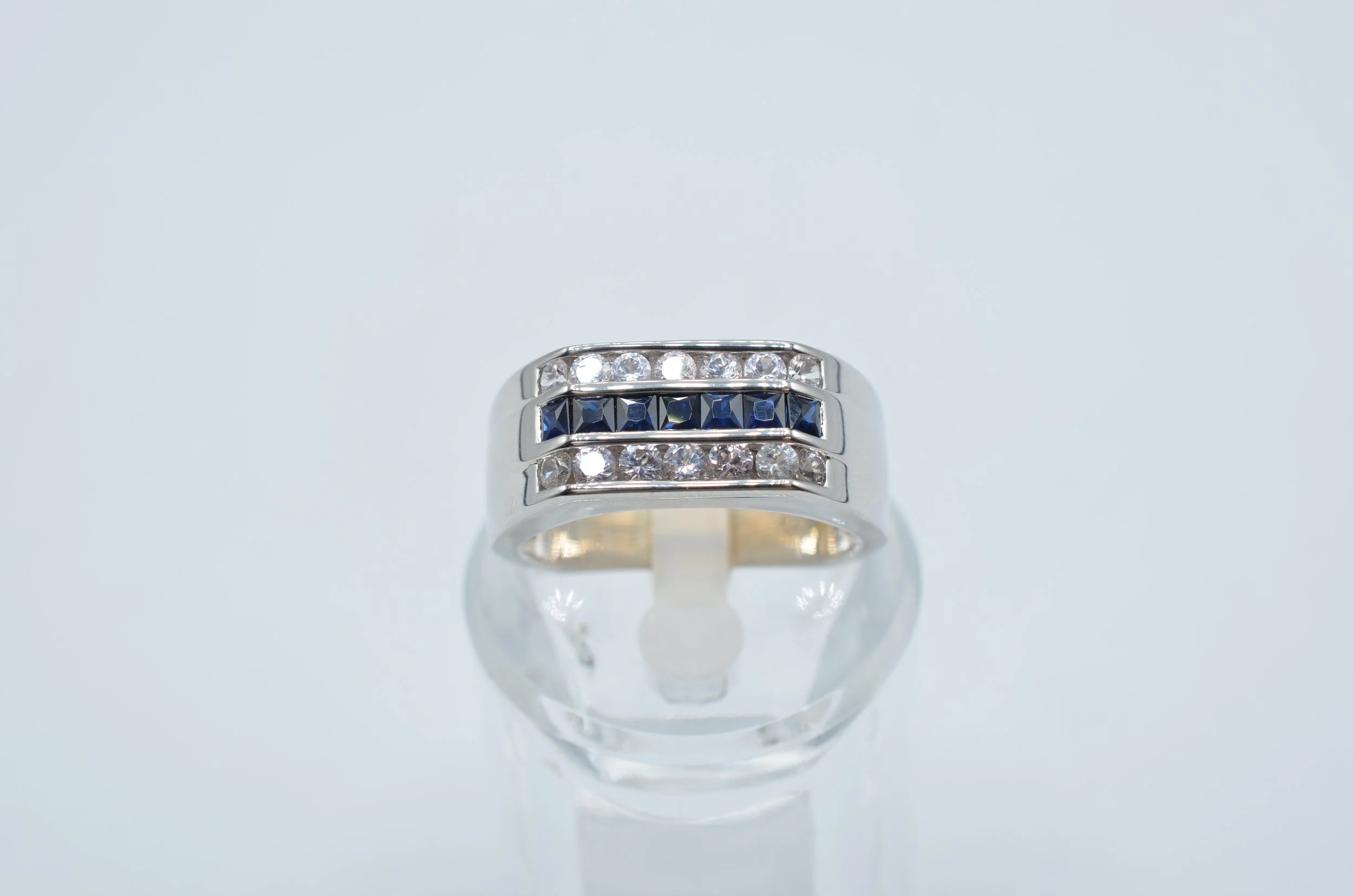 EFFY Mens 925 Sterling Silver Blue White Sapphire Channel Band Ring 9.6g